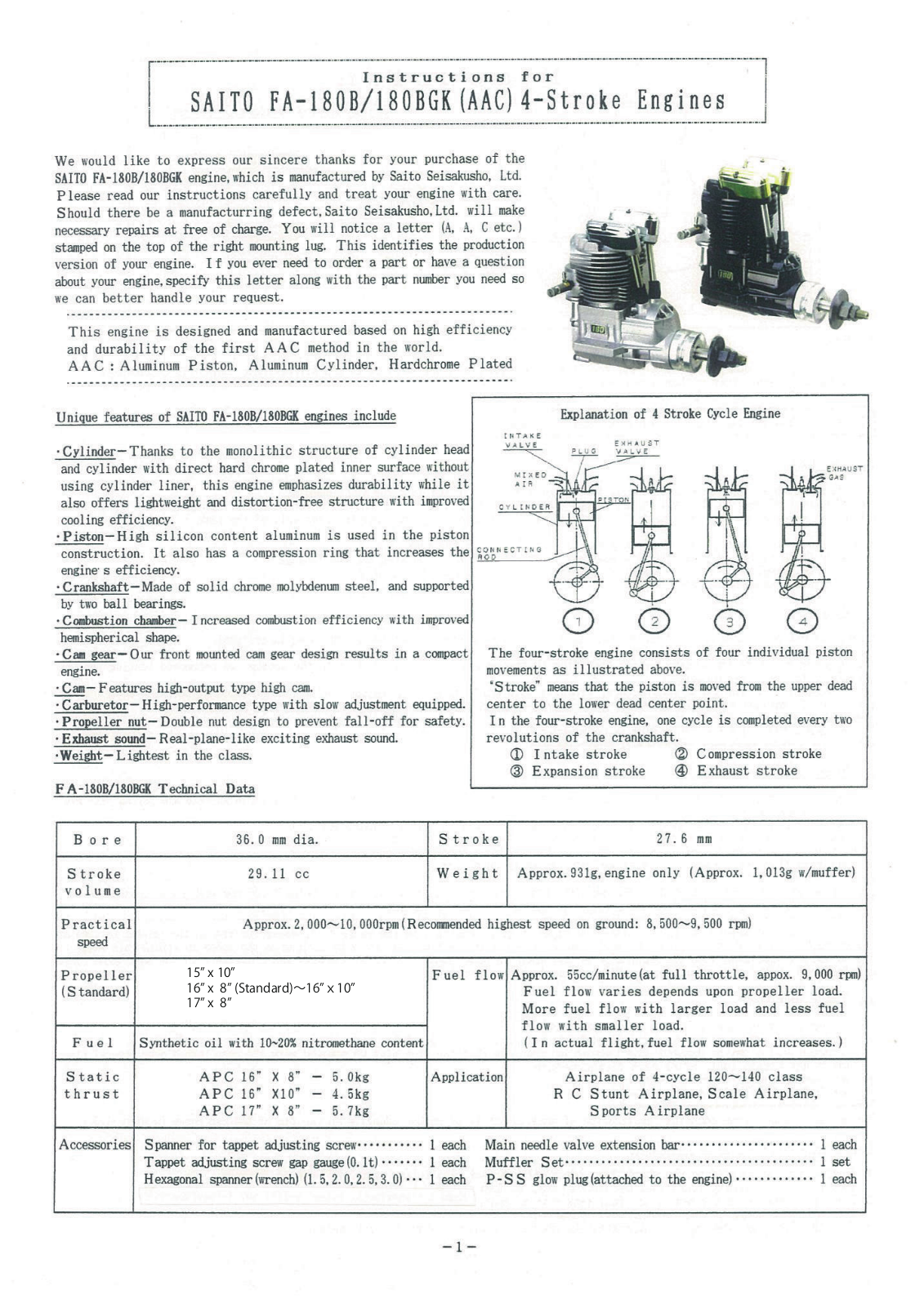 Saito FA-180BGK, FA-180B User Manual