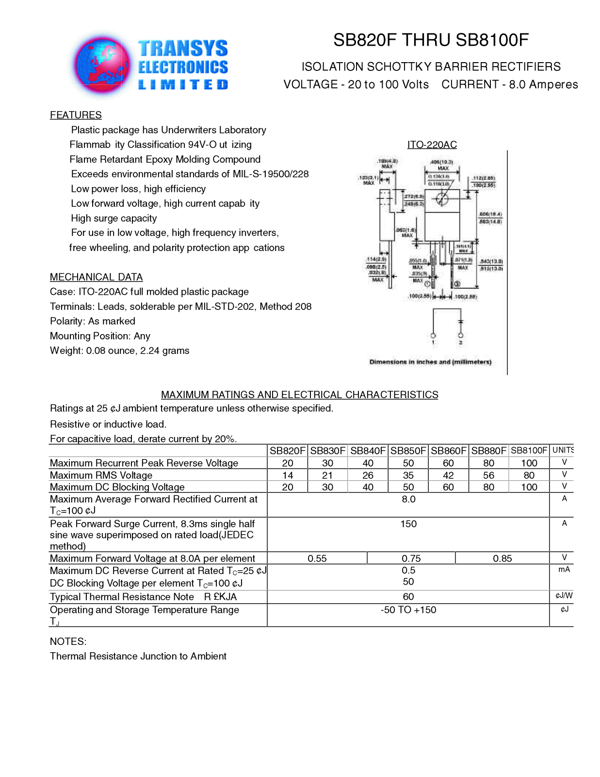 TEL SB830F, SB820F, SB8100F, SB850F, SB840F Datasheet