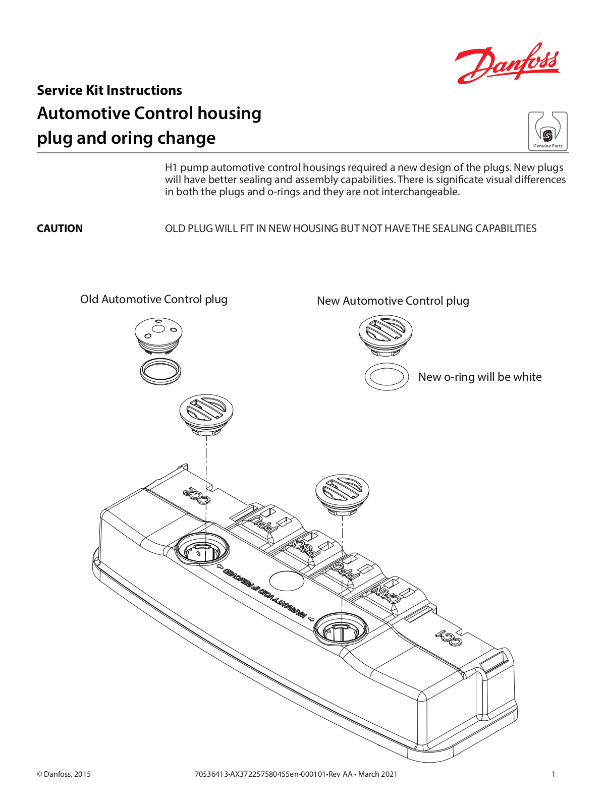 Danfoss Automotive Control housing plug and oring change Service guide