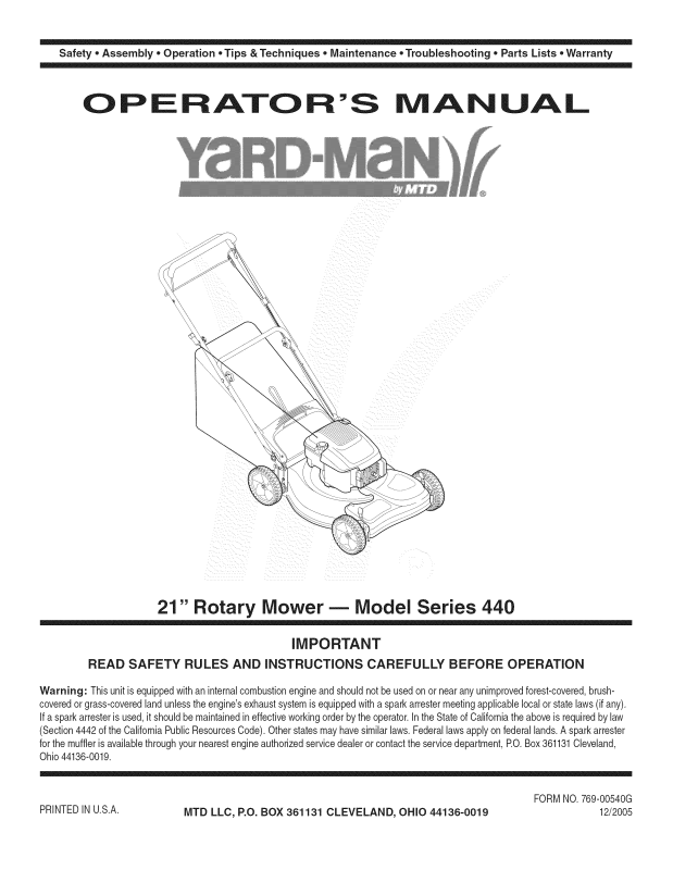 Yard-Man 12A-449C755, 12A-445C701 Owner’s Manual