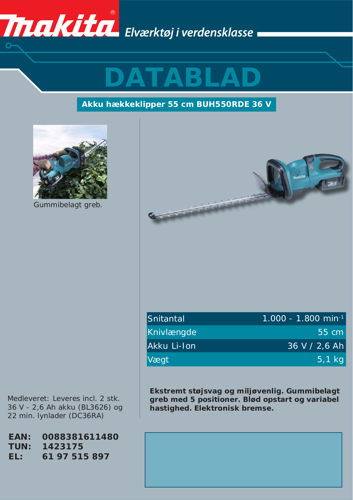 Makita BUH550RDE DATASHEET