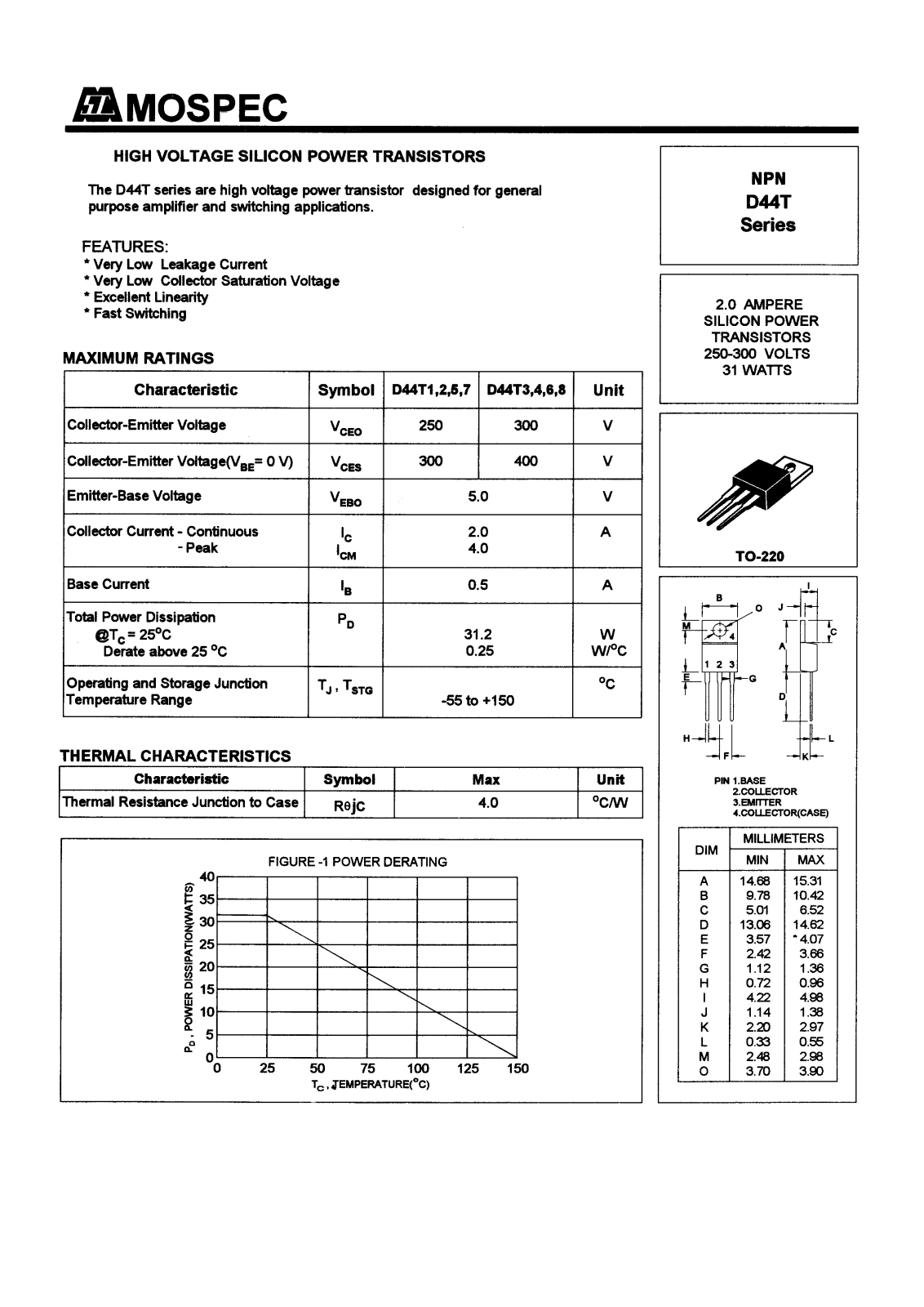 MOSPEC D44T8, D44T7, D44T6, D44T5, D44T4 Datasheet