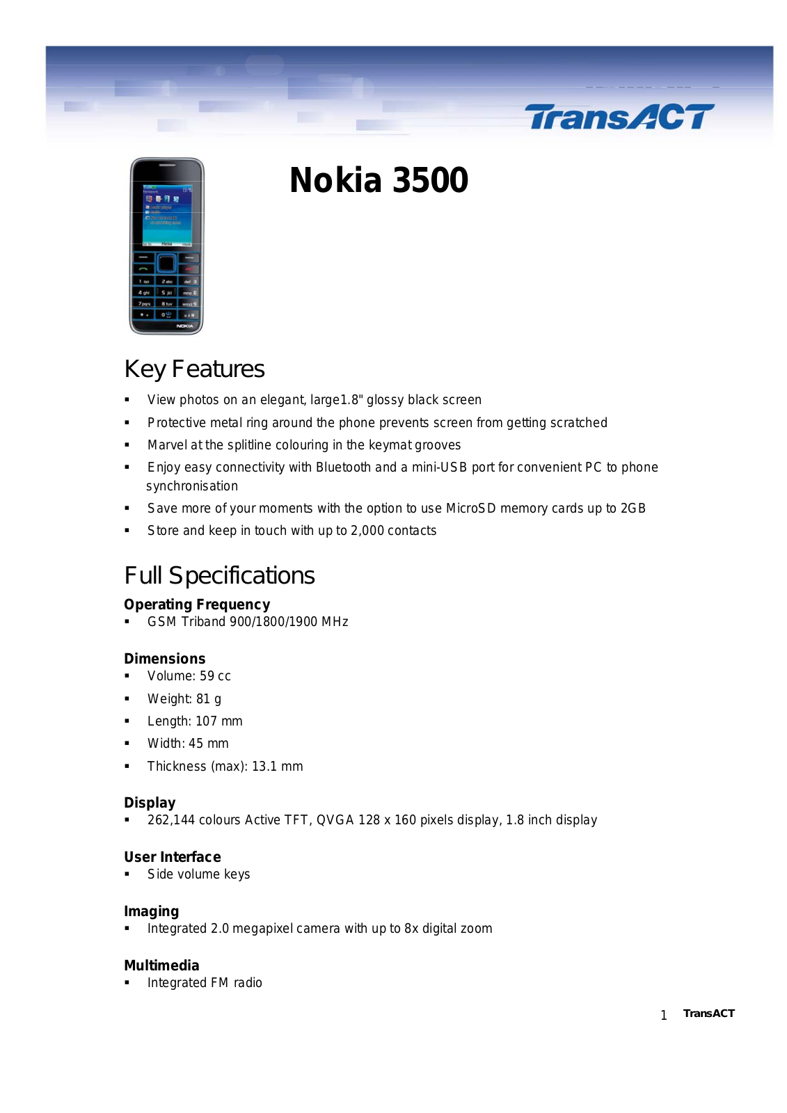 Nokia 3500 User Manual