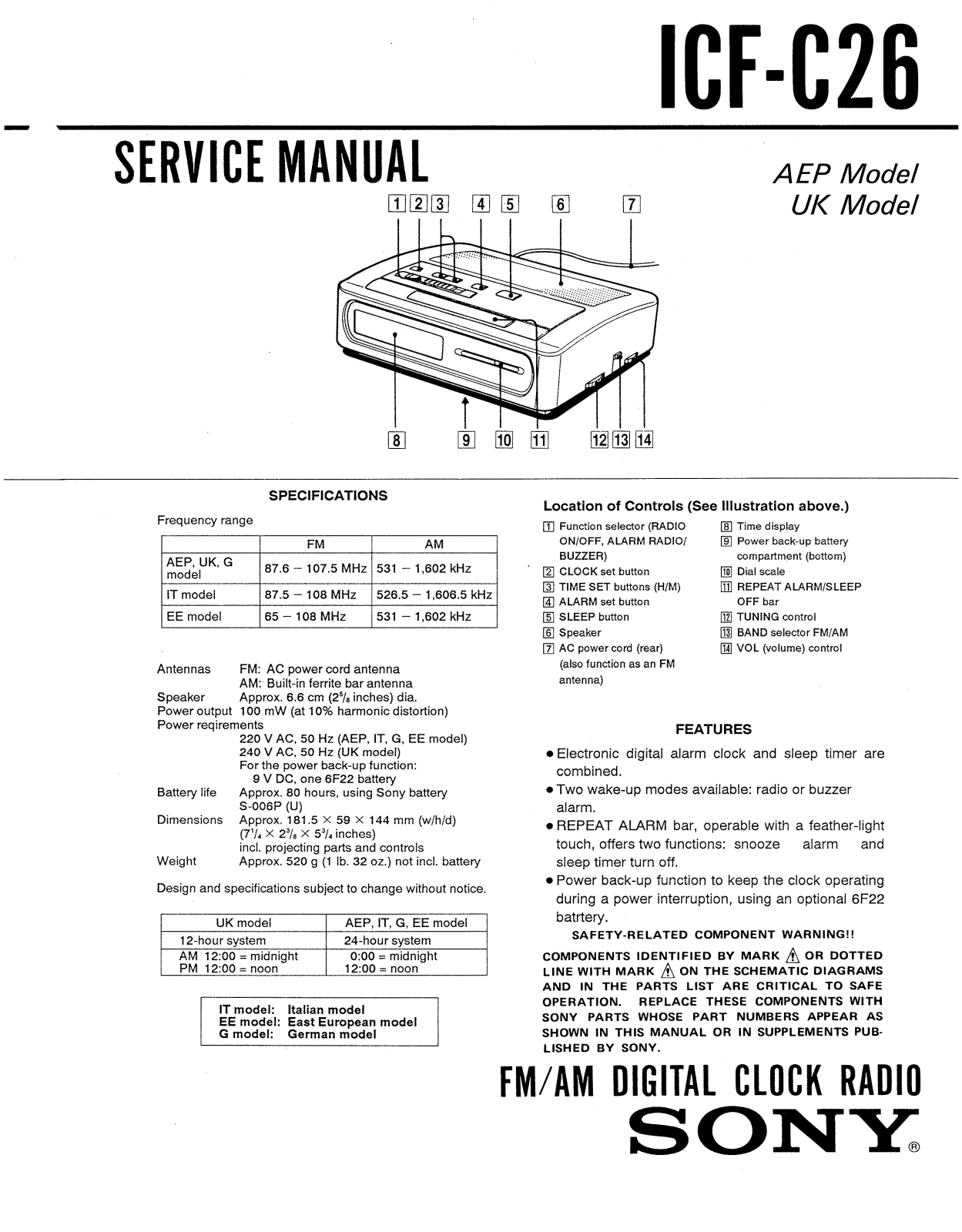 Sony ICFC-26 Service manual