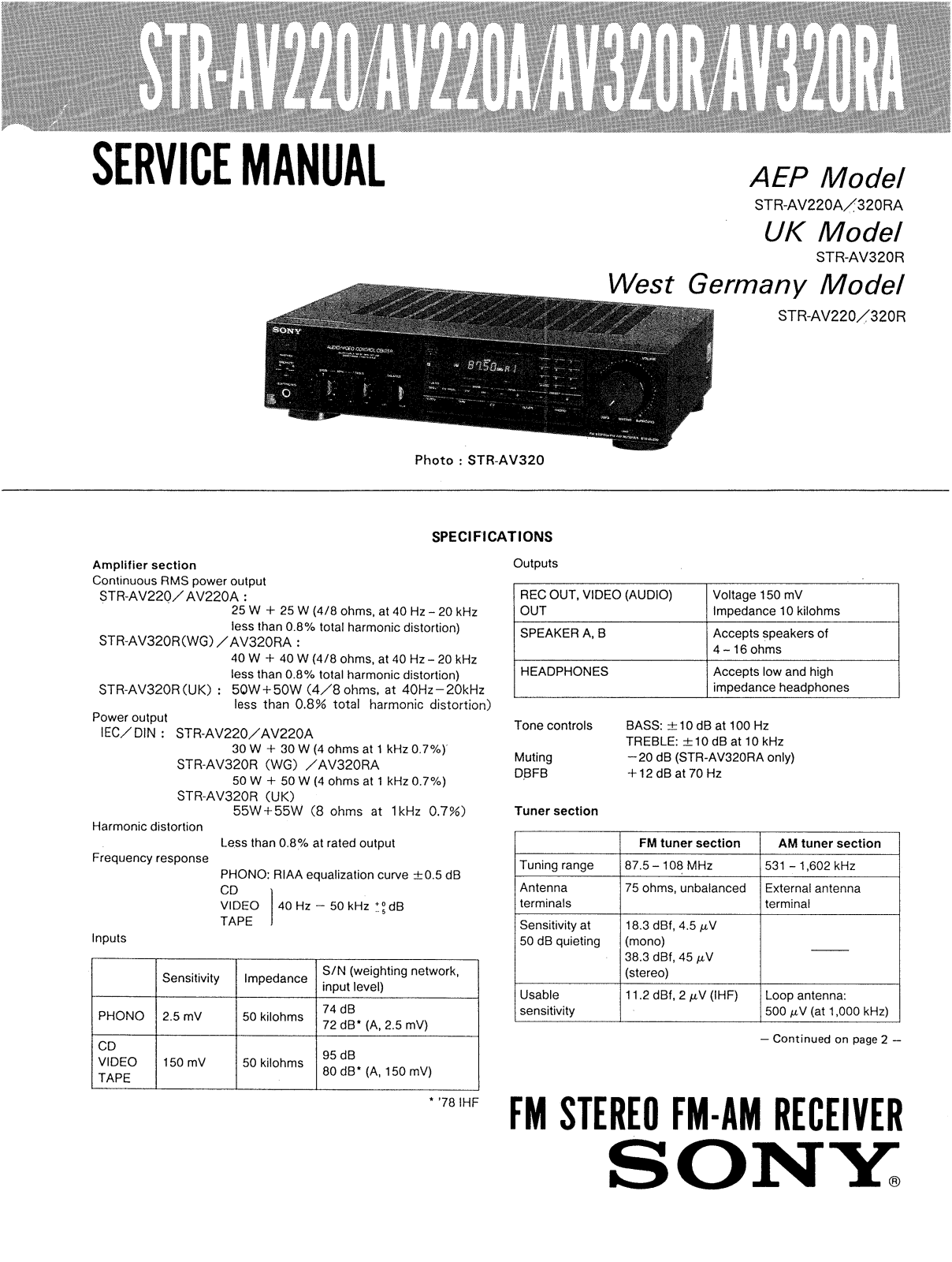 Sony STRAV-320-RA Service manual