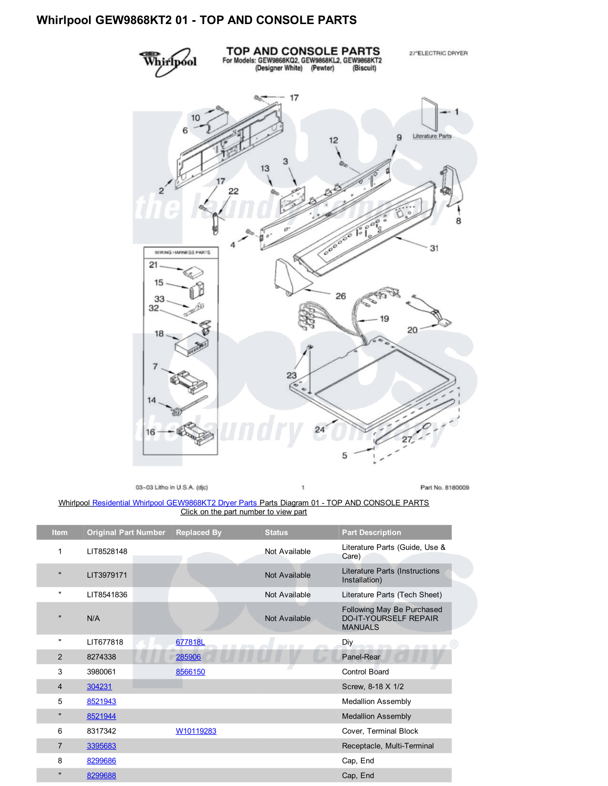 Whirlpool GEW9868KT2 Parts Diagram