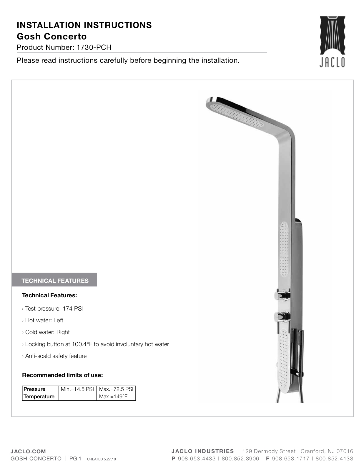 Jaclo 1730 User Manual