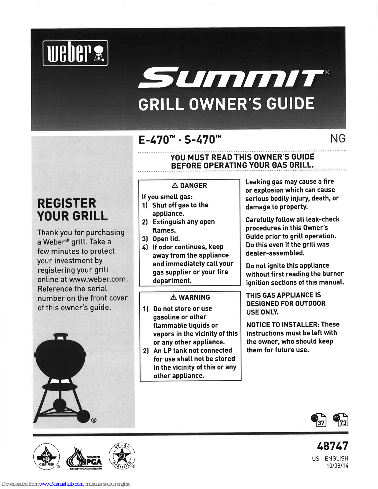 Weber Summit E-470 NG, Summit S-470 NG Owner's Manual