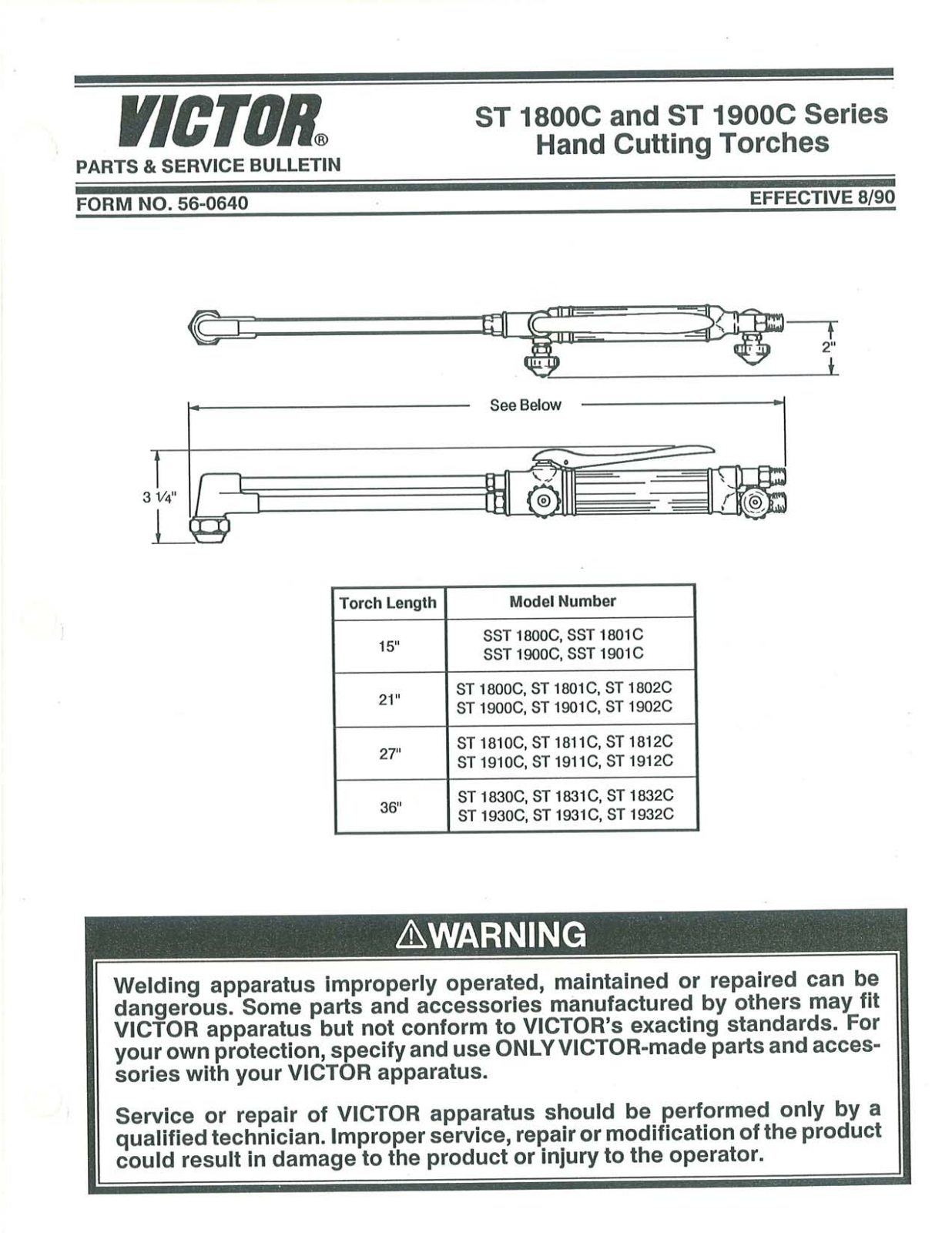 VICTOR ST 1800C and ST 1900C Series Hand Cutting Torches Troubleshooting instruction