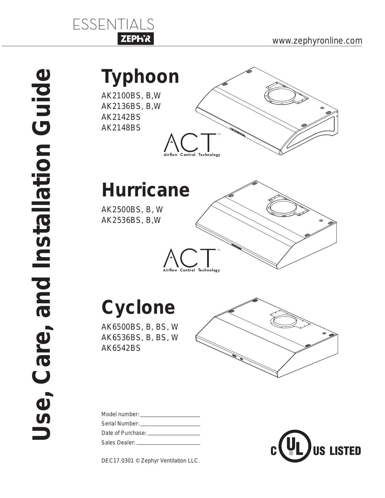 Zephyr AK2142BS, AK2136BS, AK6500BS, AK2500BB, AK6536BS User Manual