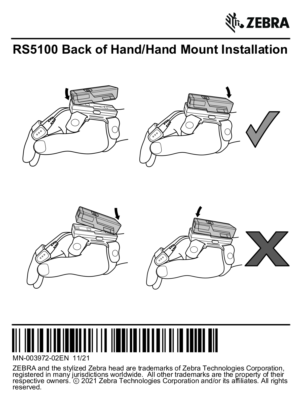 Zebra RS5100 Bluetooth Wearable Scanner RS5100 Back of Hand Installation