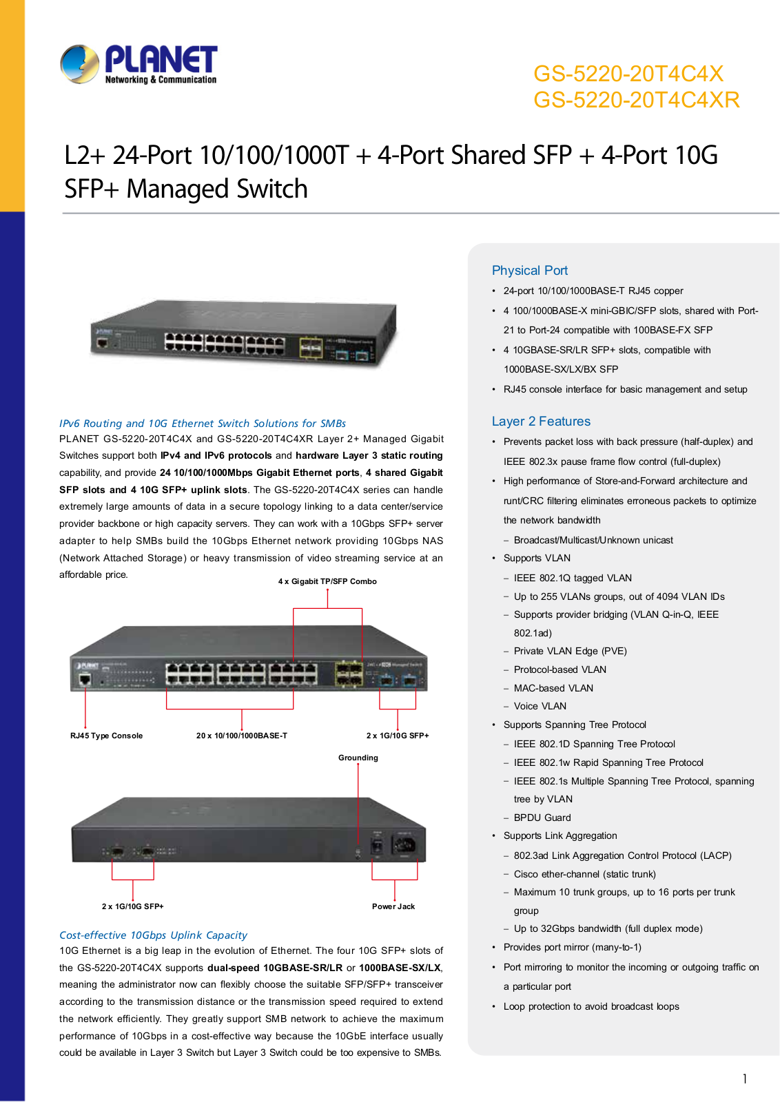 Planet GS-5220-20T4C4X Technical data