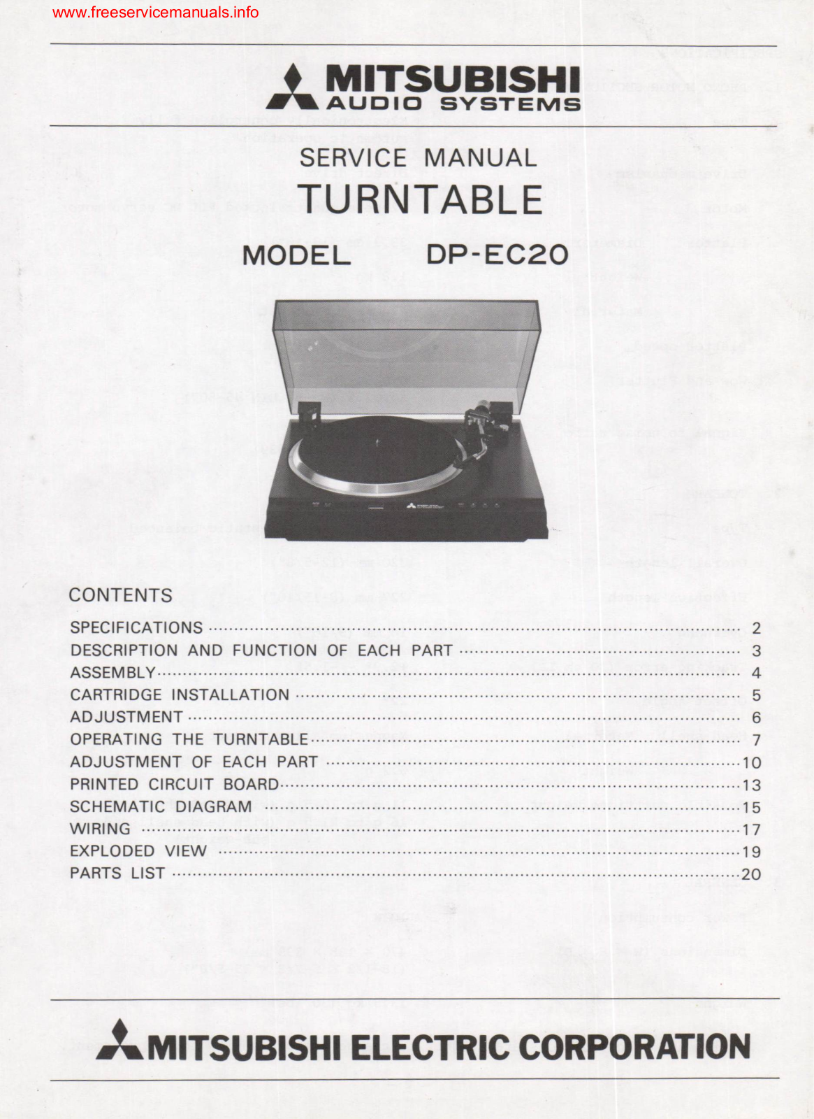 Mitsubishi DP-EC20 Service manual