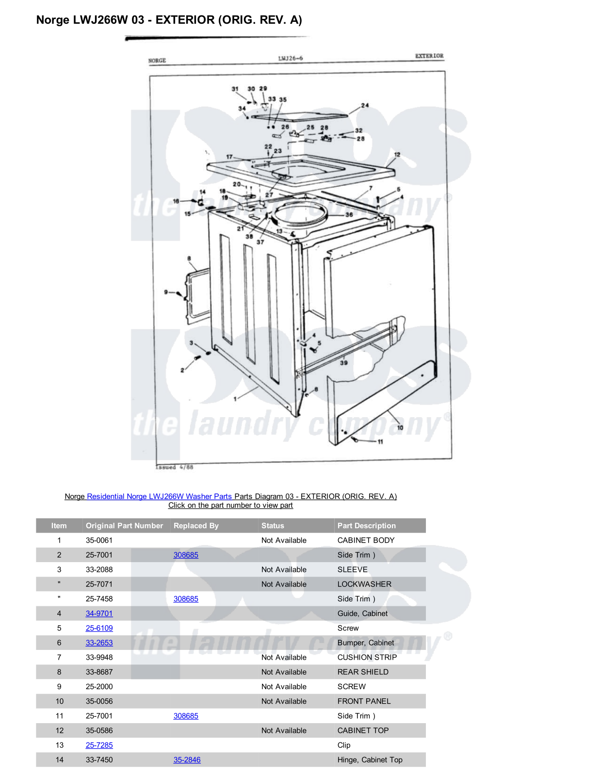 Norge LWJ266W Parts Diagram