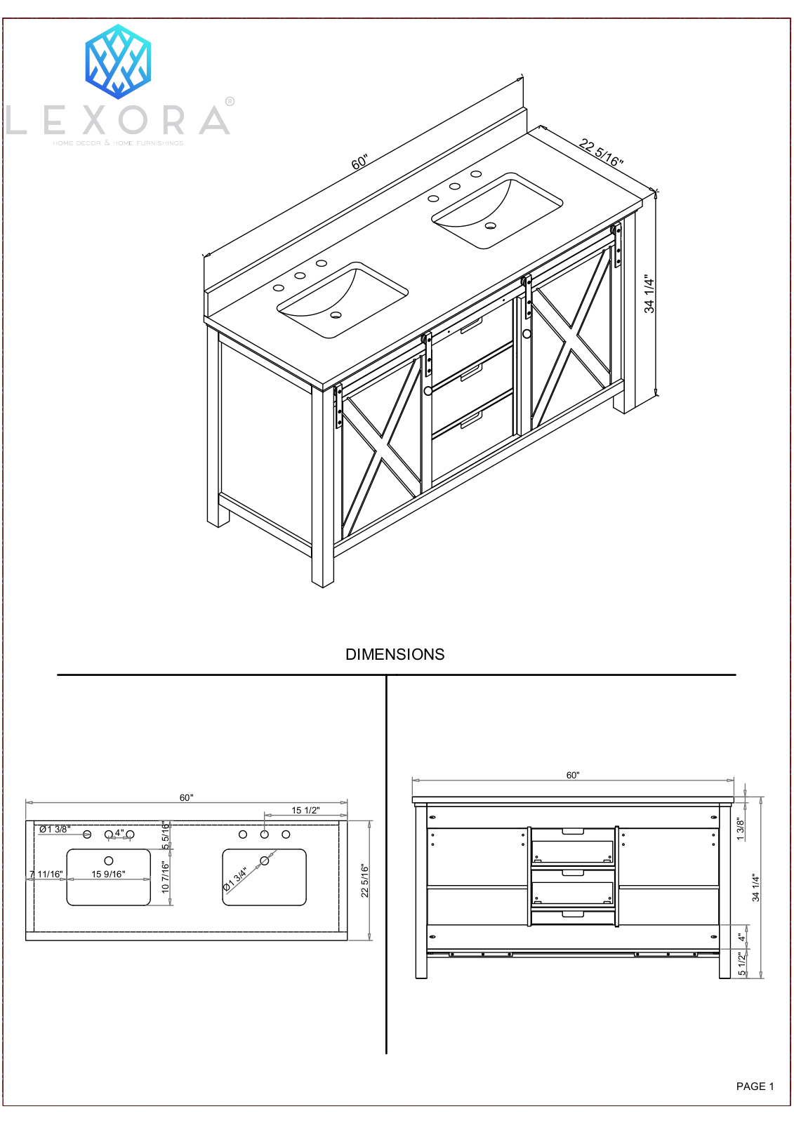 Lexora LM342260DC00M24, LM342248SHCS000, LM342260DAASM24, LM342260DA00M24, LM342260DBBSM24 Specifications - ManualMachine.com