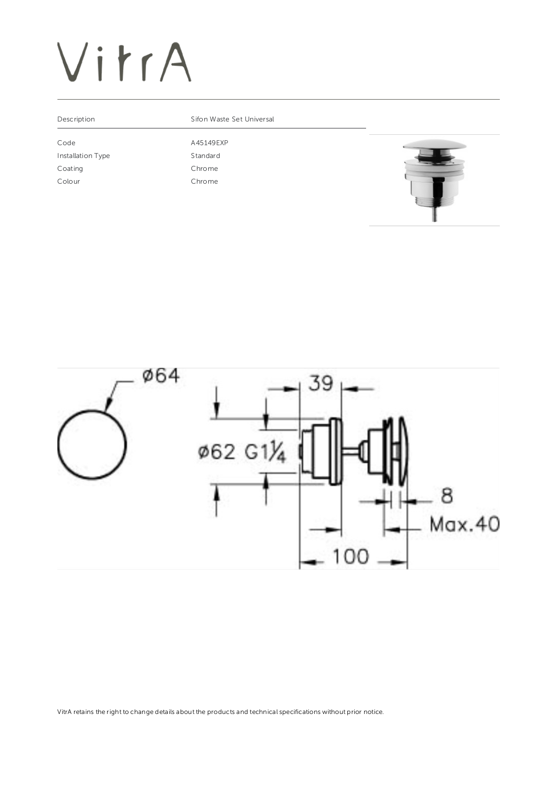 Vitra A45149EXP Datasheet