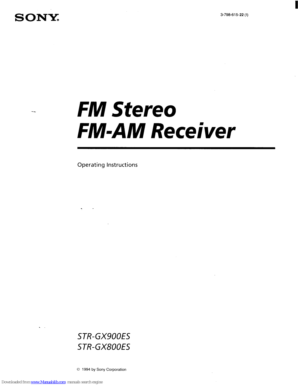 Sony STR-GX900ES, STR-DG800, STR-DG900 Operating Instructions Manual