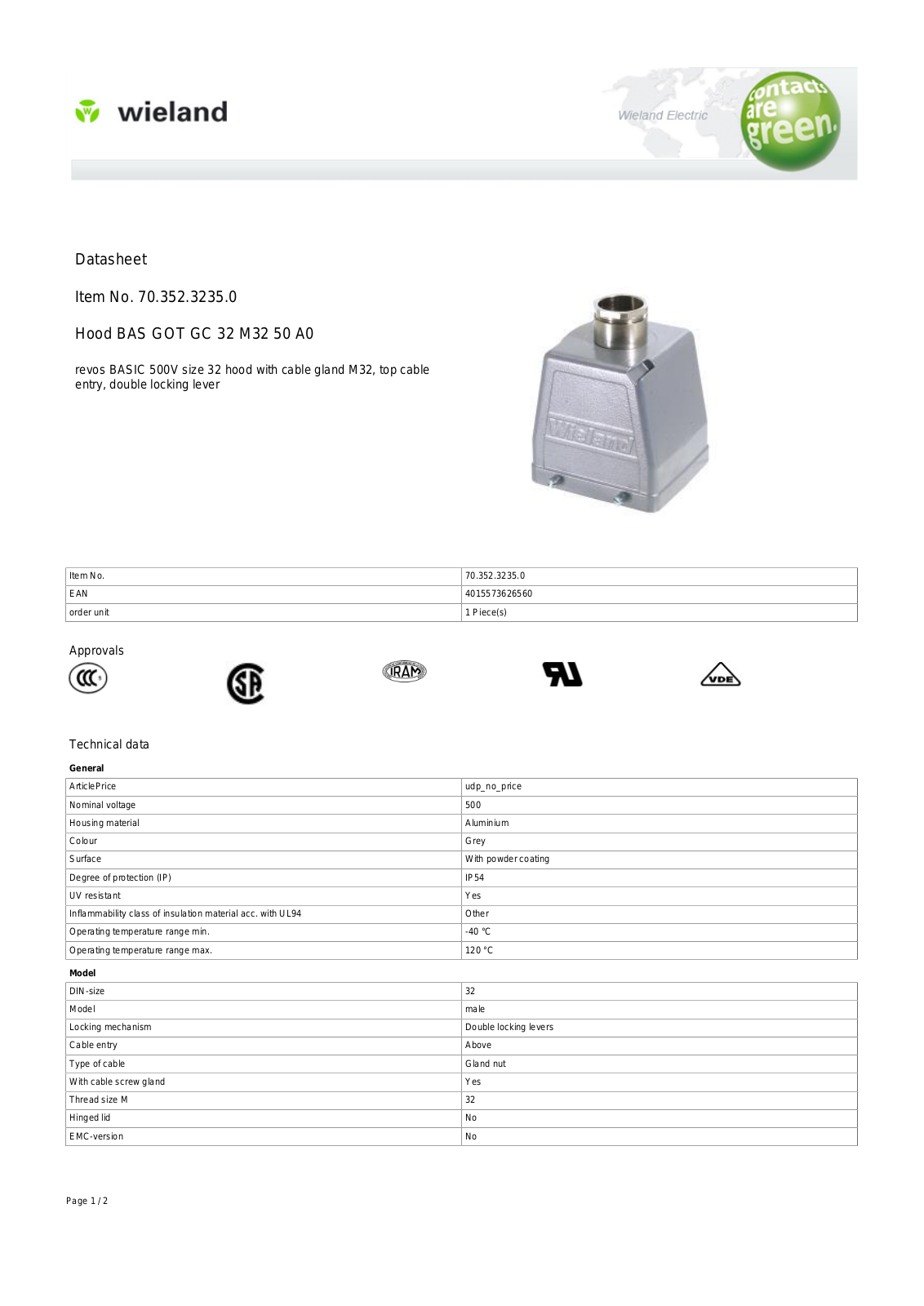 Wieland 70.352.3235.0 Data Sheet