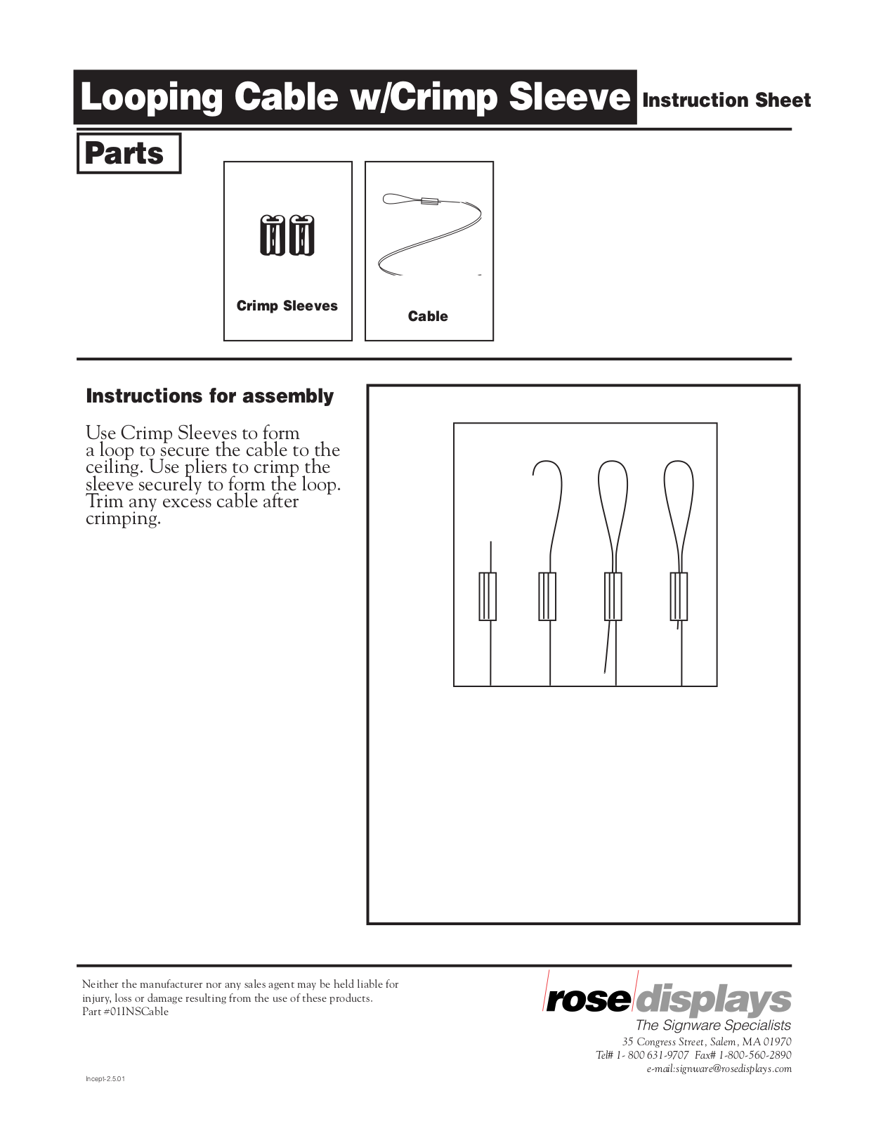 Rose displays CABLE AND CRIMP SLEEVES User Manual