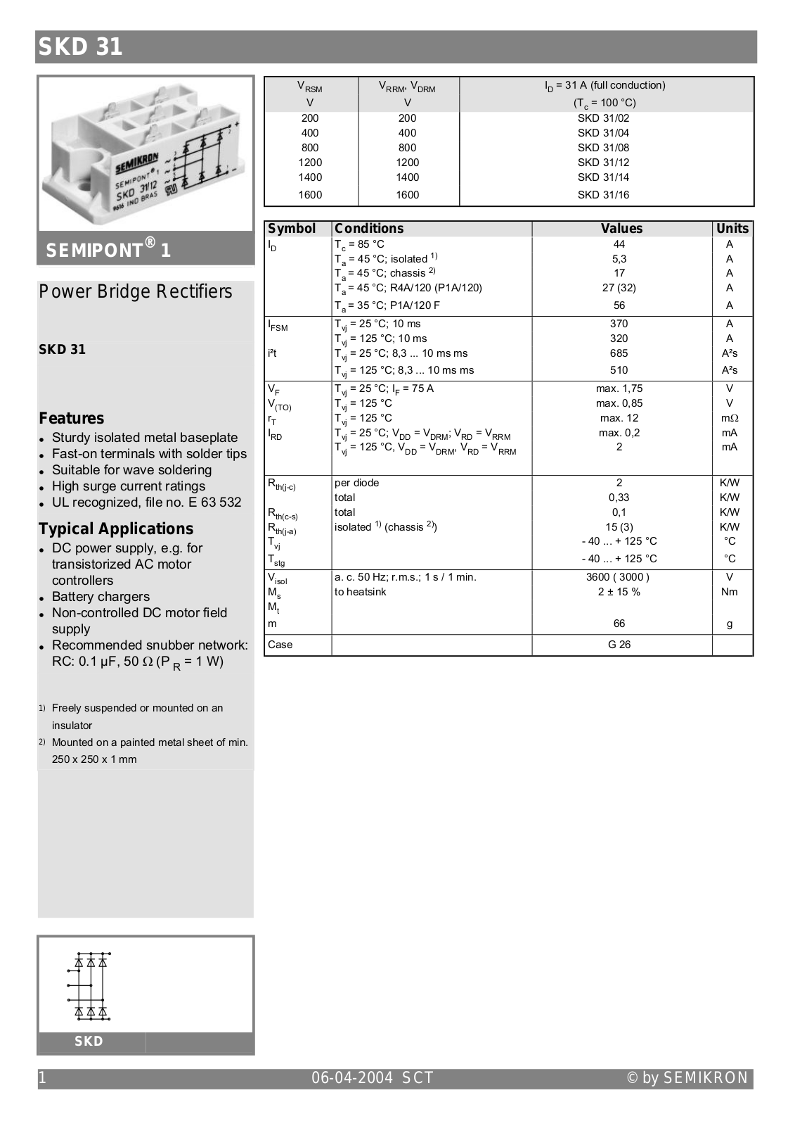 Semikron SKD31 Data Sheet