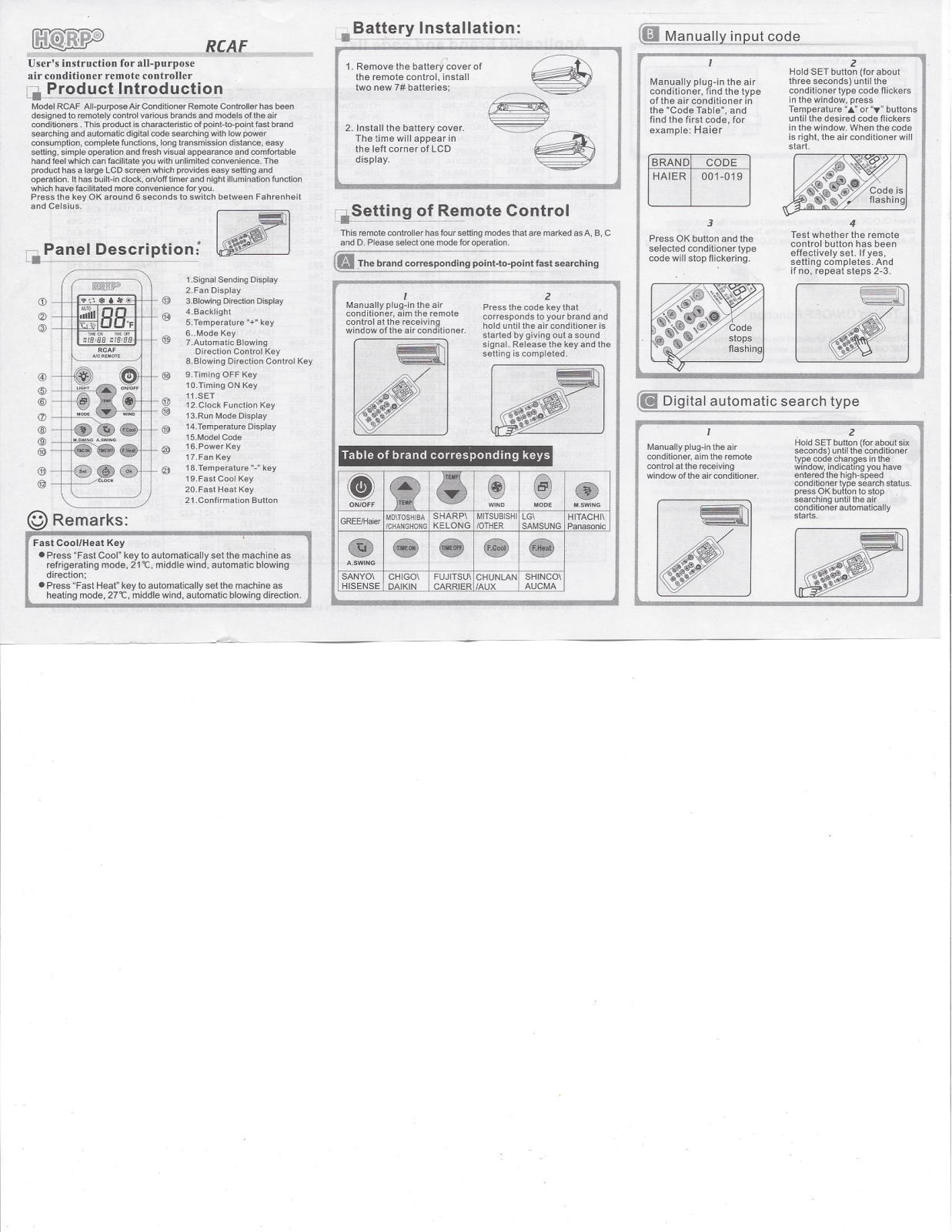 HQRP RCAF User Instructions