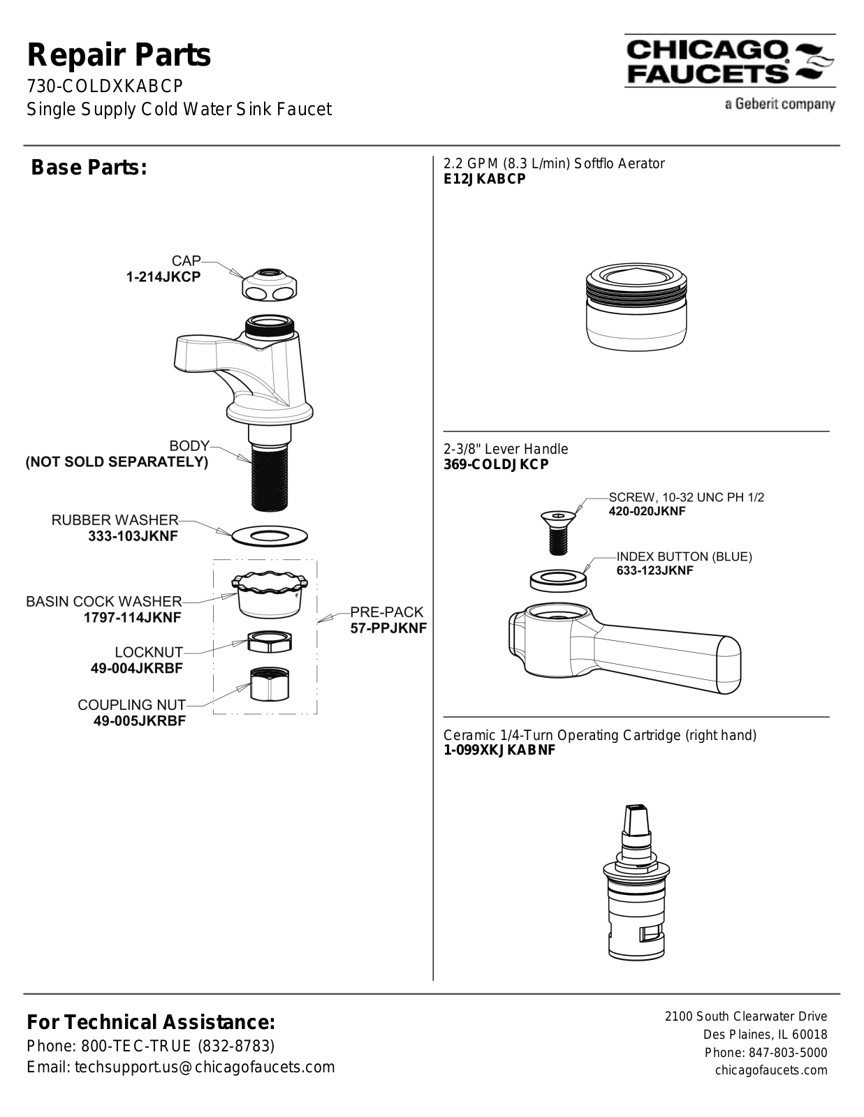 Chicago Faucet 730-COLDXKABCP Parts List