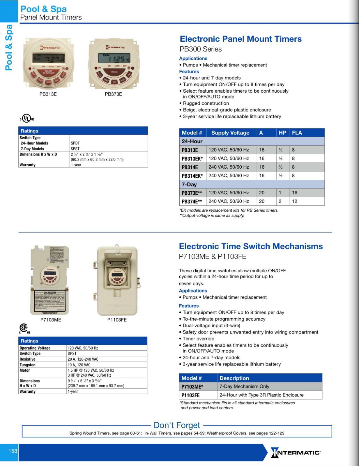 Intermatic P1103FE, P7103ME, PB300 Series Catalog Page