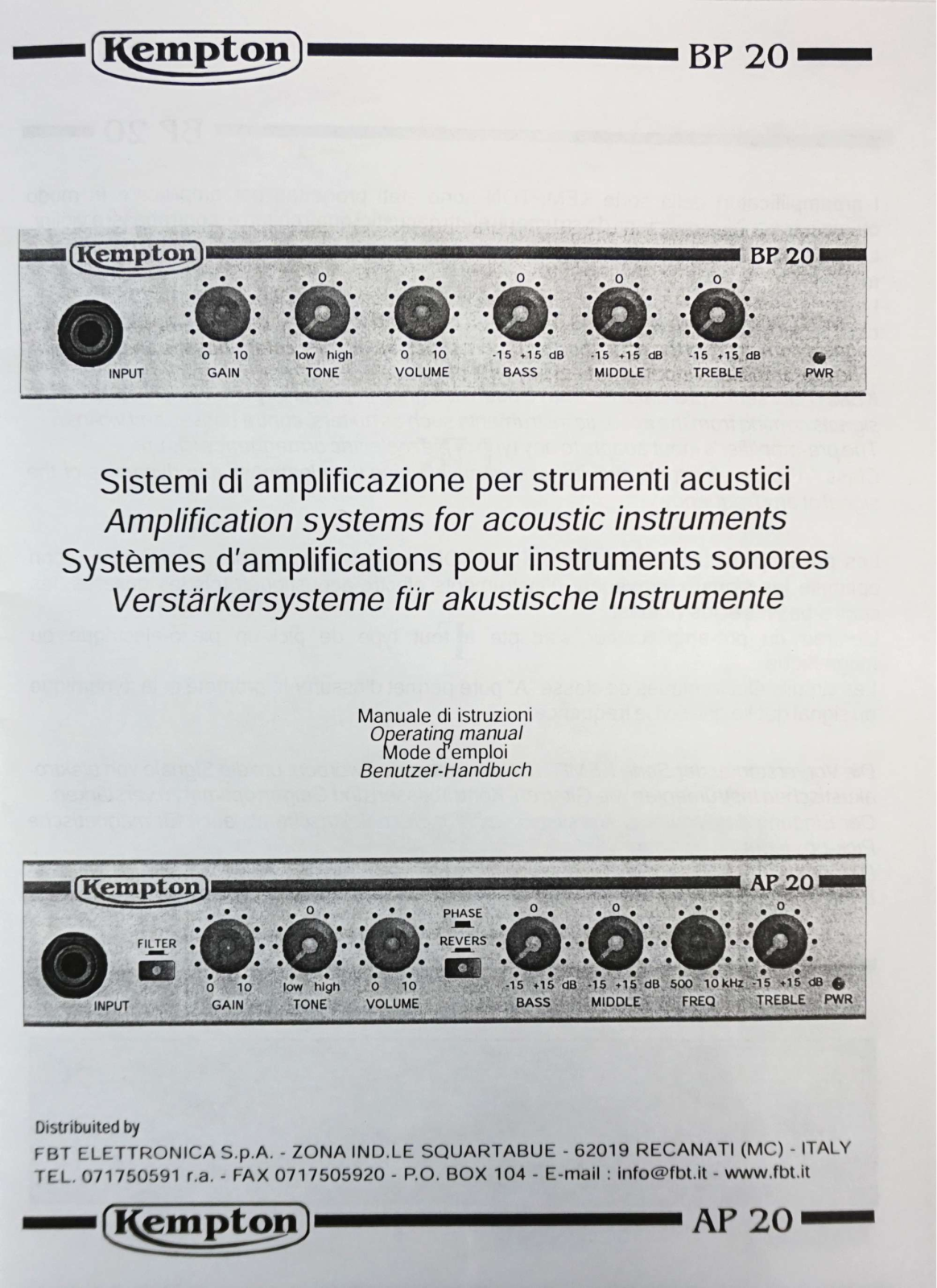 Kempton BP20, AP20 User manual