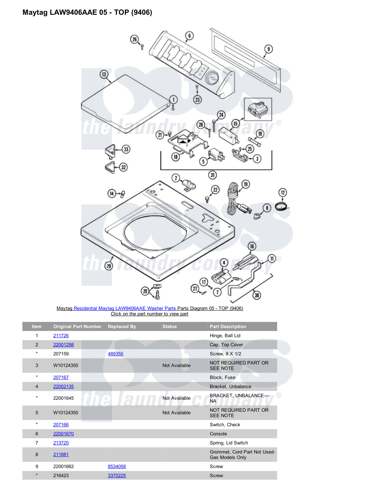 Maytag LAW9406AAE Parts Diagram