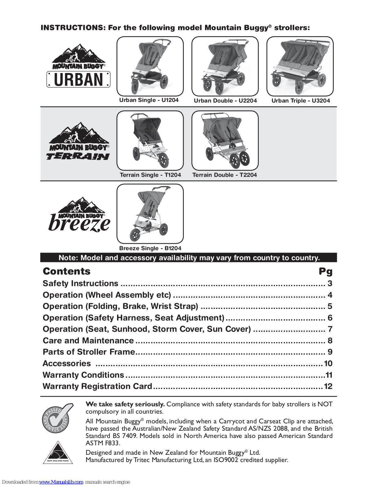 Mountain Buggy urban u1204, terrain t1204, terrain t2204, urban u2204, breeze B1204 Instruction Manual