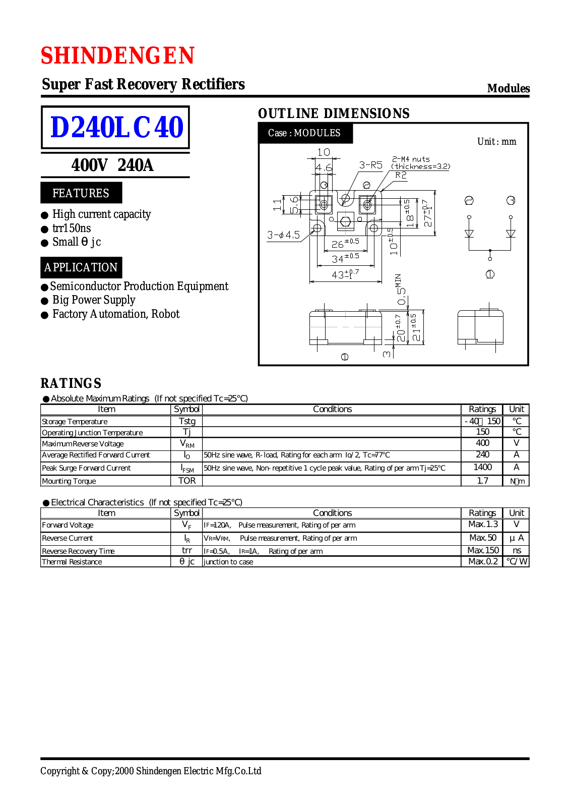 Datasheet D240LC40 Datasheet (Shindengen) - ManualMachine.com
