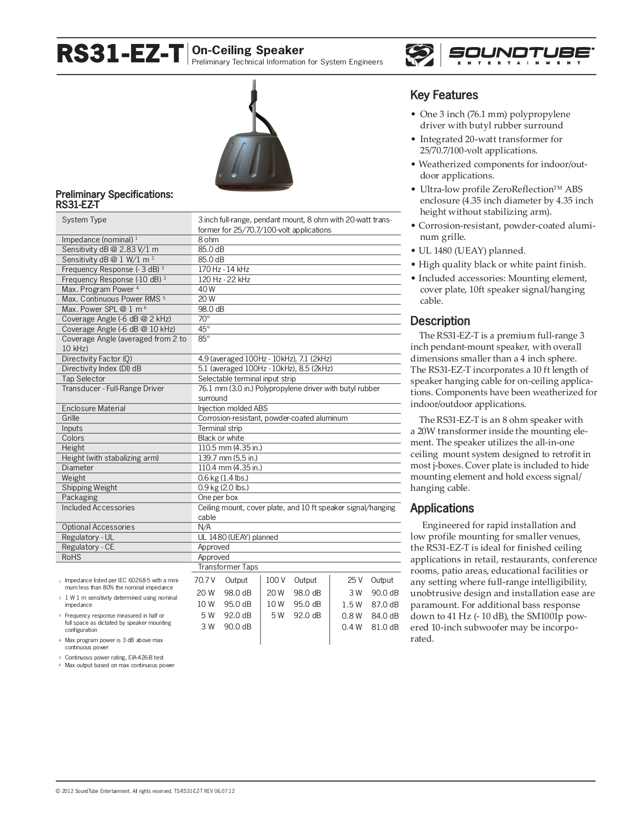 SoundTube RS31-EZ-T-WH User Manual