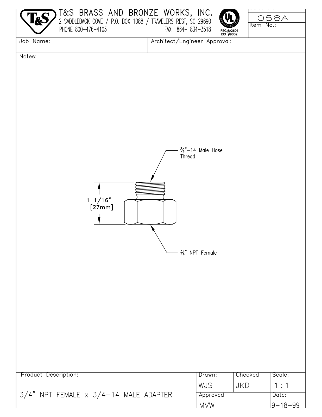 T&S Brass 058A User Manual - ManualMachine.com