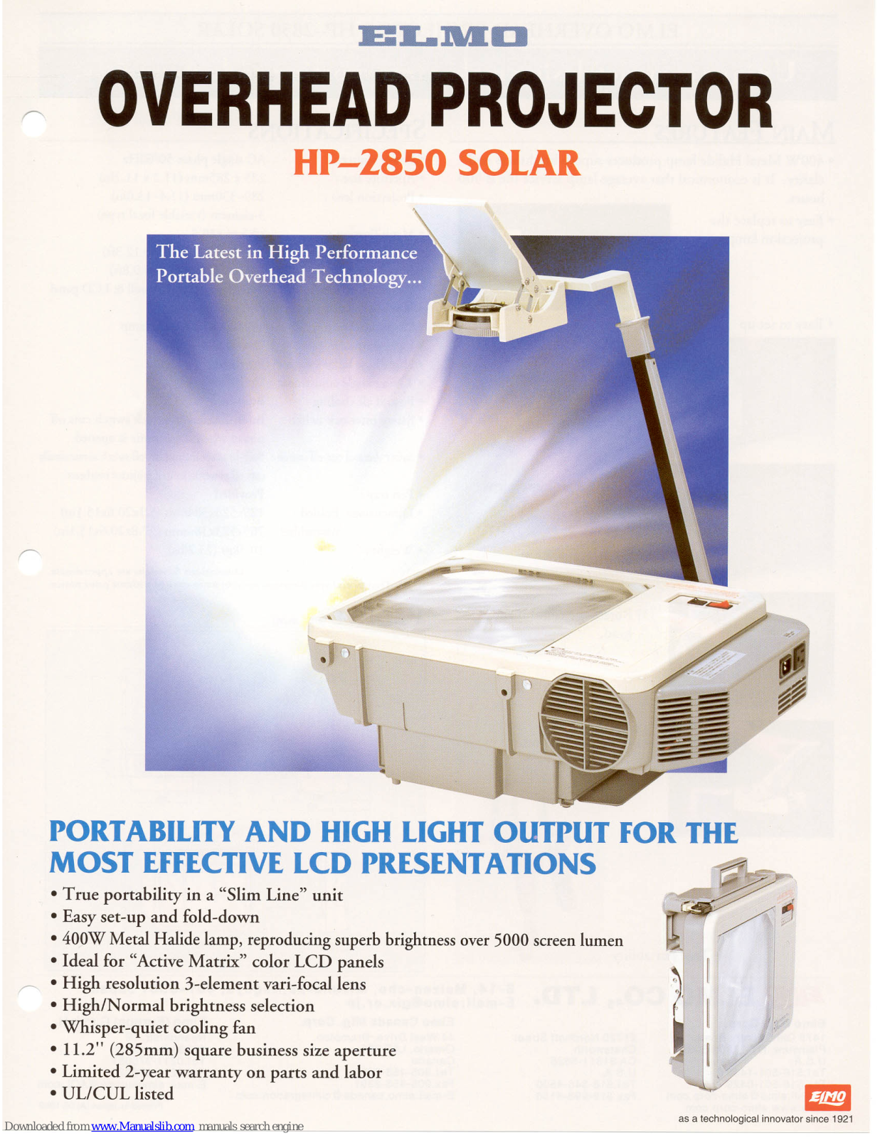 Elmo HP-2850 Solar Specifications