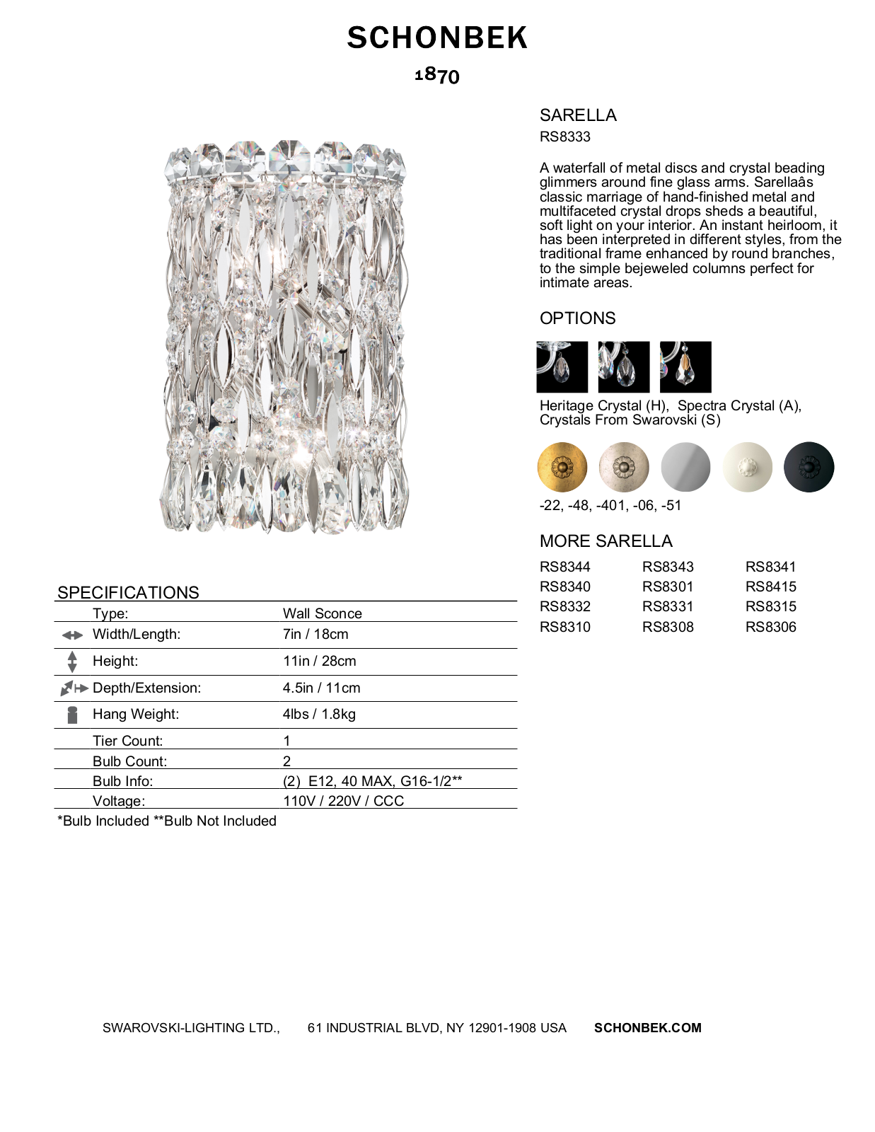 Schonbek SOC4168 Specifications - ManualMachine.com