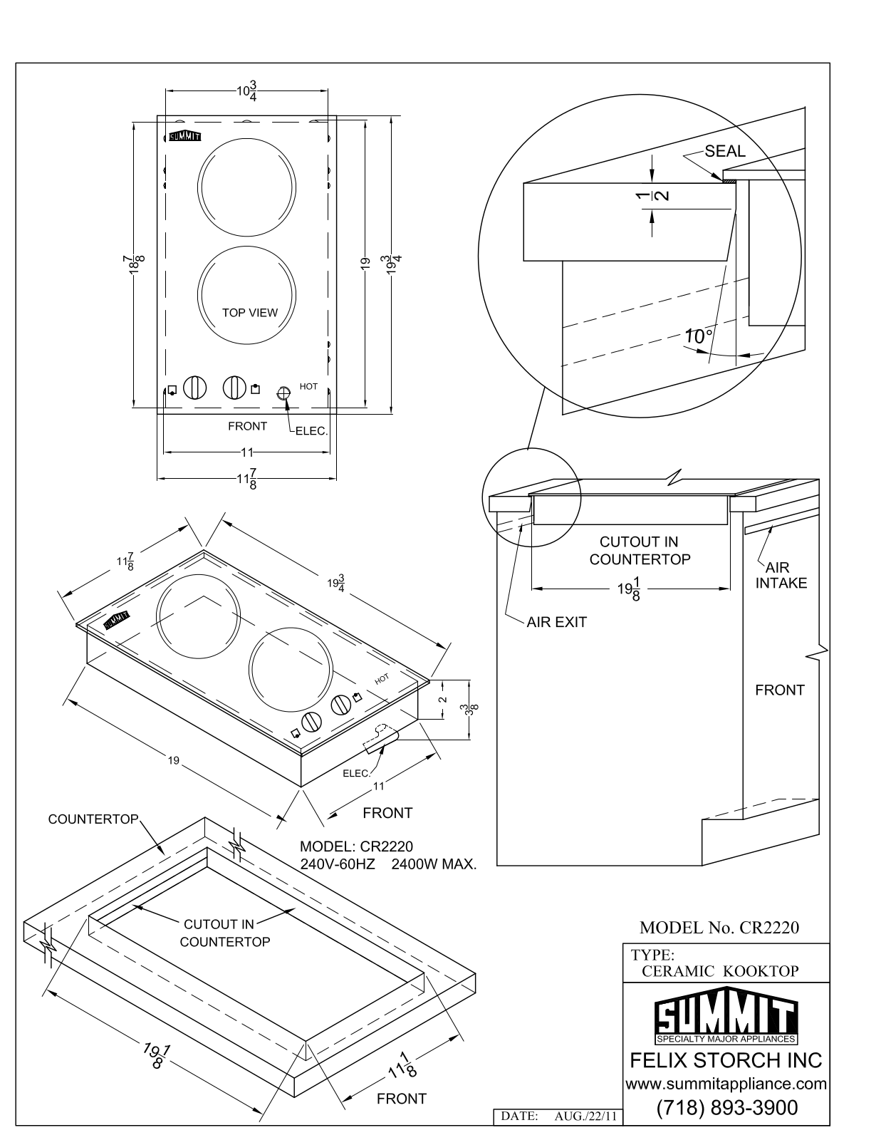 Summit CR2220WH, CR2220 User Manual