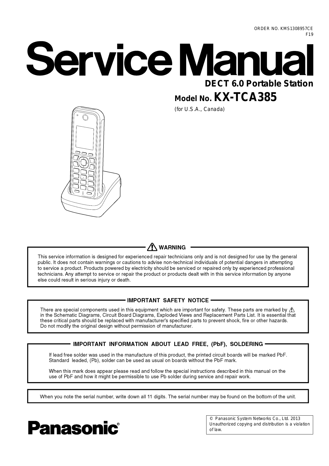 Panasonic KX-TCA385 Service manual