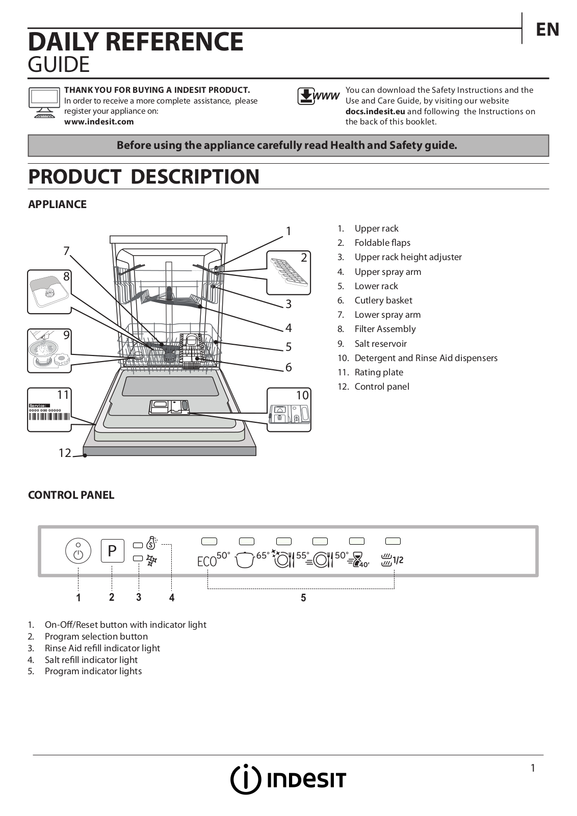 INDESIT DIFM 16B1 UK Daily Reference Guide