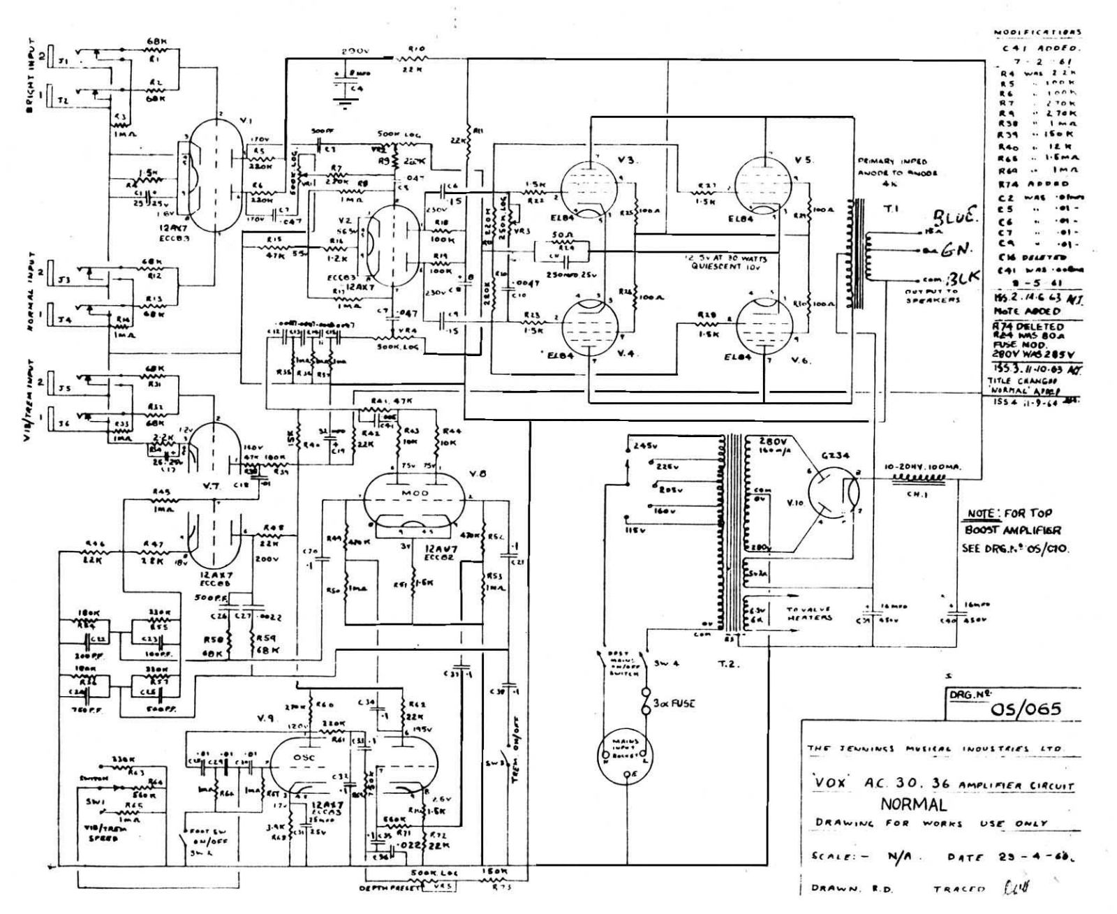 Vox ac30  1960 schematic