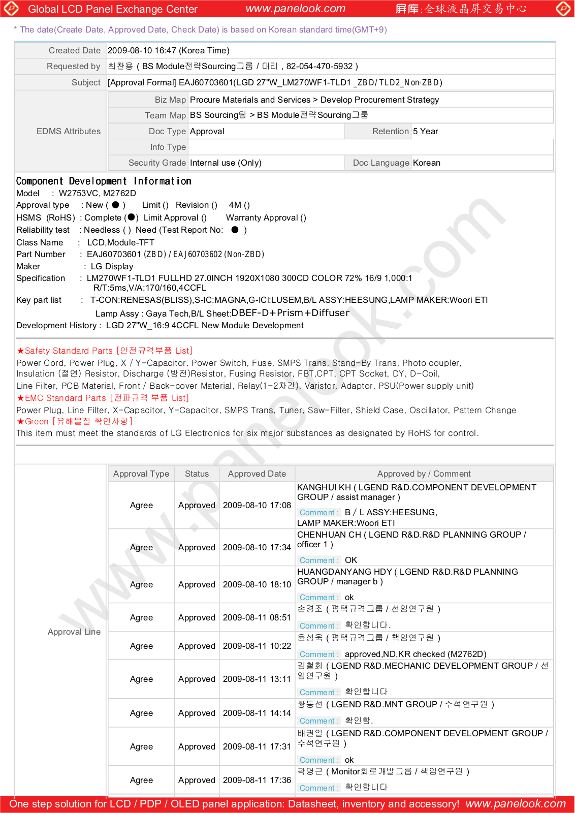 LG Display LM270WF1-TLD1 Specification