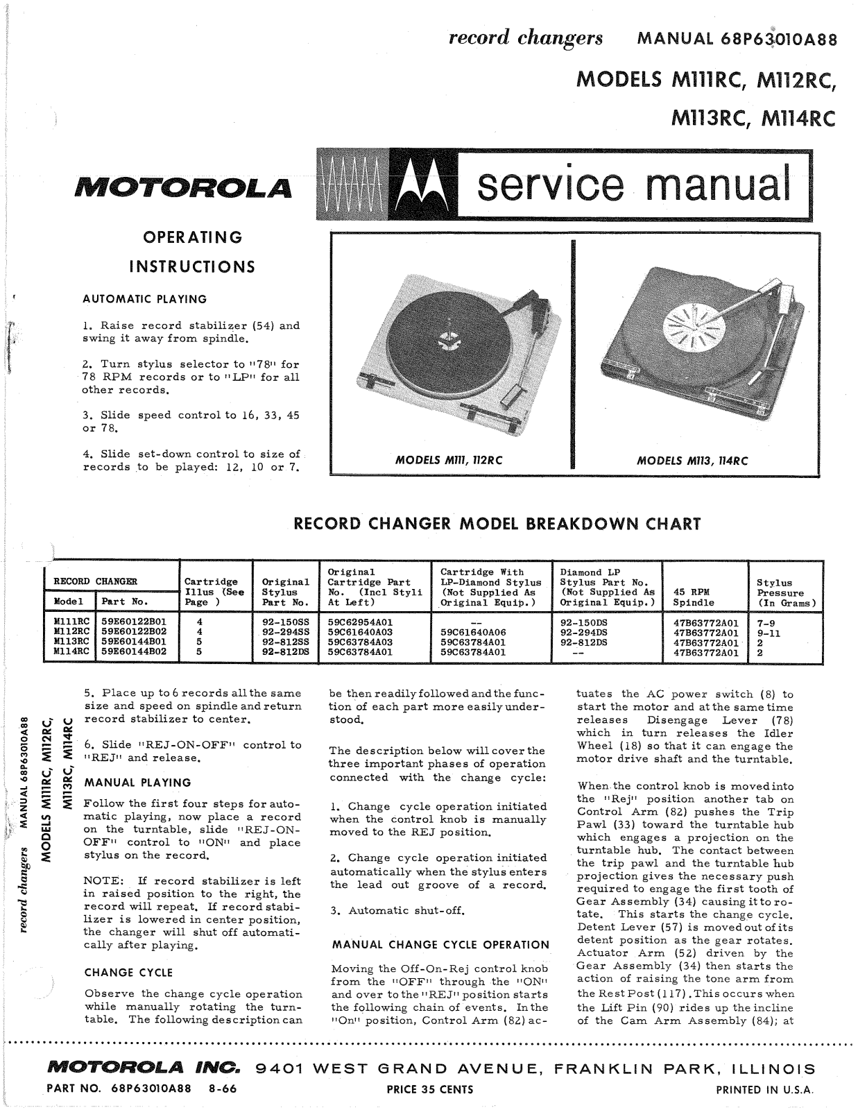 Moth Audio M-111-RC, M-112-RC, M-113-RC, M-114-RC Service manual