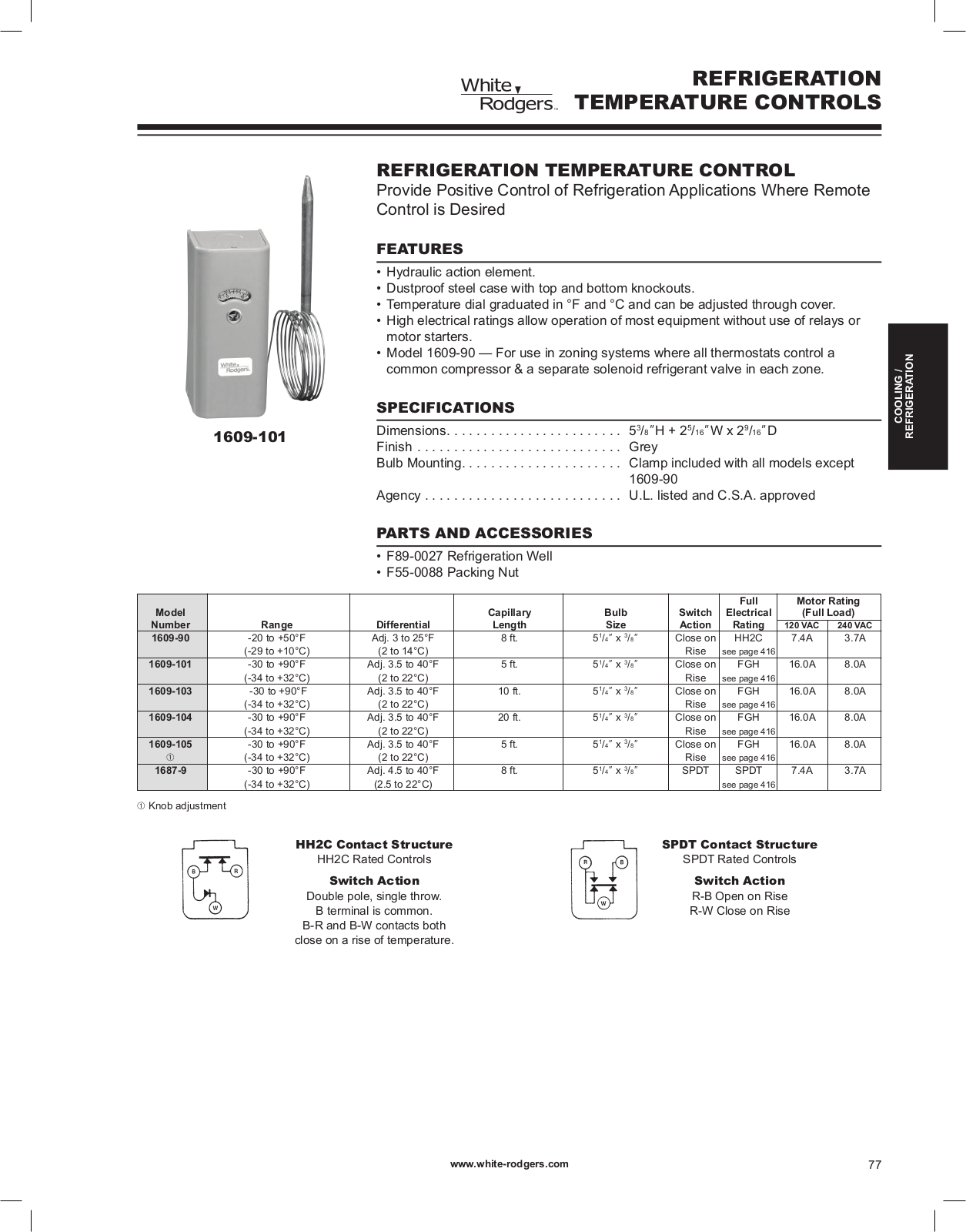 White Rodgers 1609-90, 1609-104, 1687-9, 1609-103, 1609-101 Catalog Page