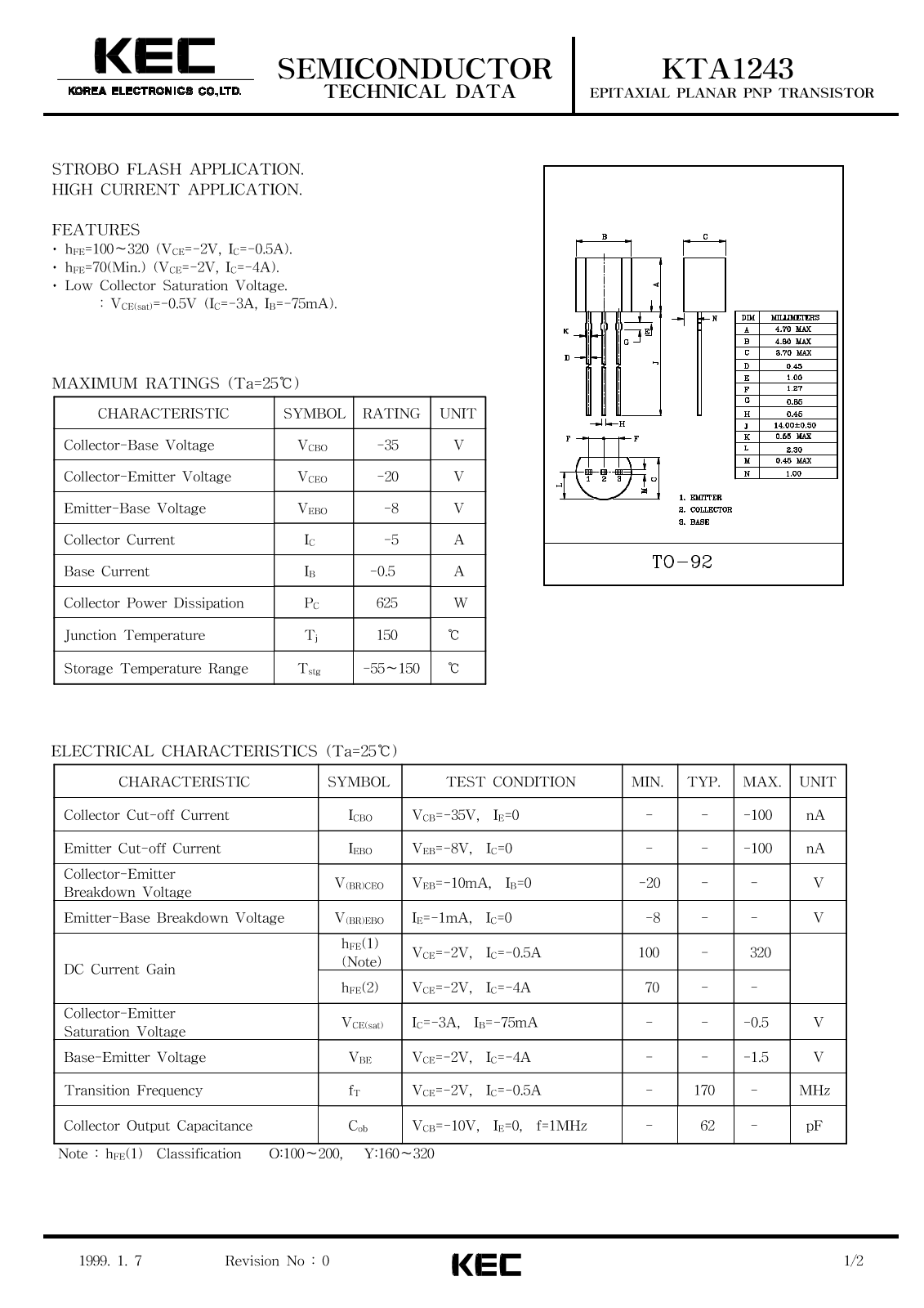 KEC KTA1243 Datasheet