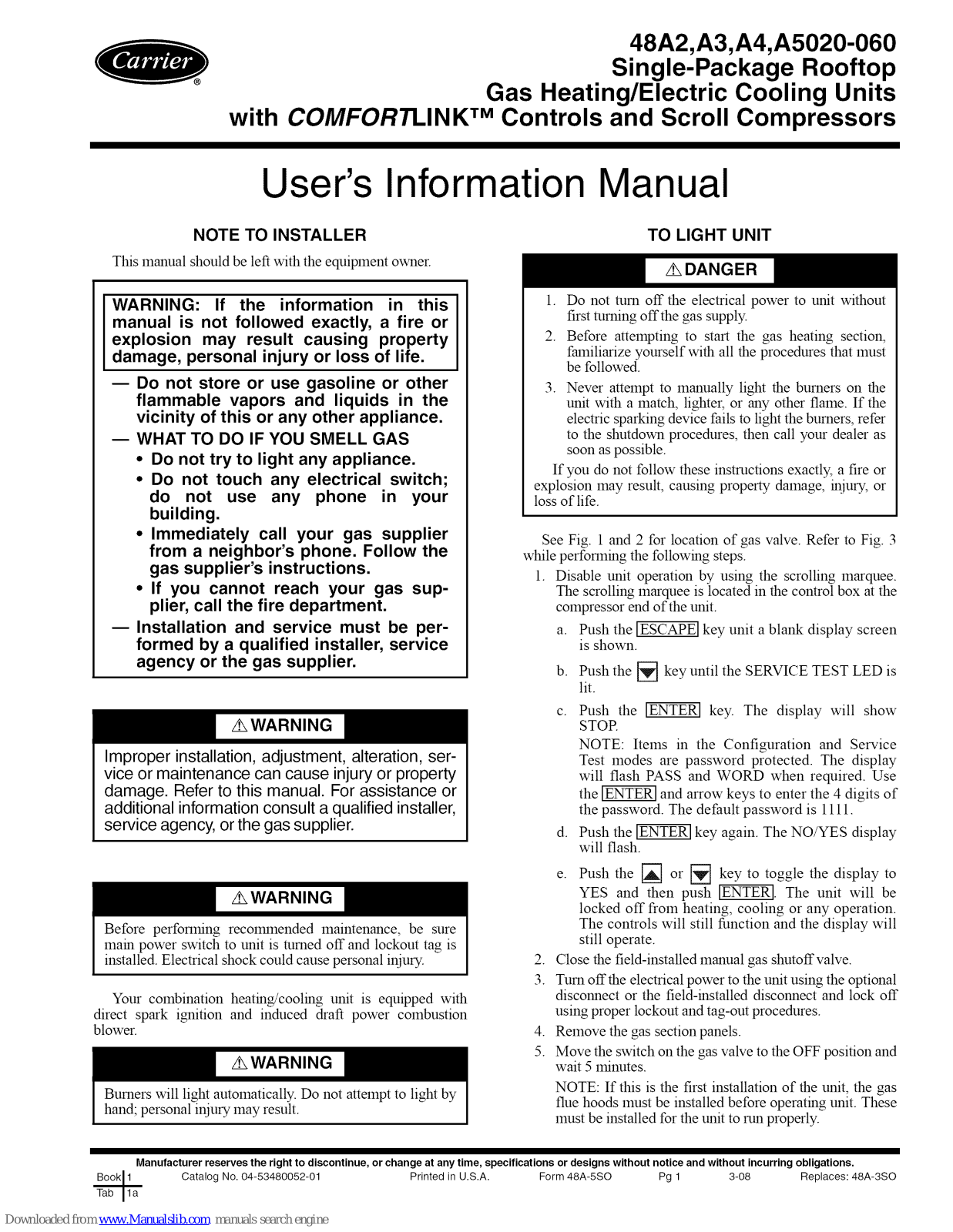 Carrier 50A020-060, 48A4, 48A2020, 48A2060, 48A3020 User's Information Manual - ManualMachine.com