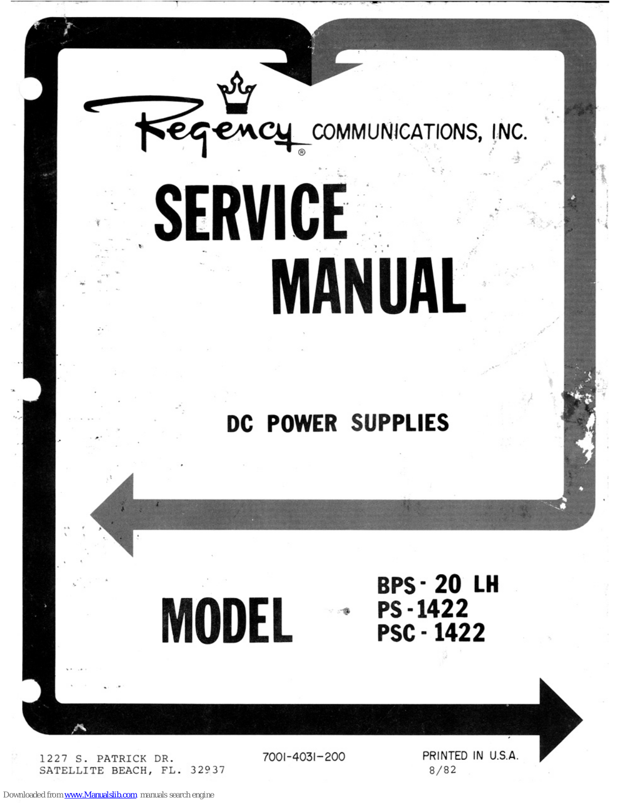 Regency BPS-20LH, PS-1422, PSC-1422 Service Manual - ManualMachine.com