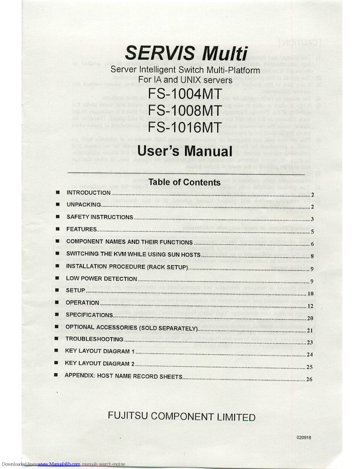 Fujitsu Servis Multi FS-1004MT, Servis Multi FS-1008MT, Servis Multi FS-1016MT User Manual