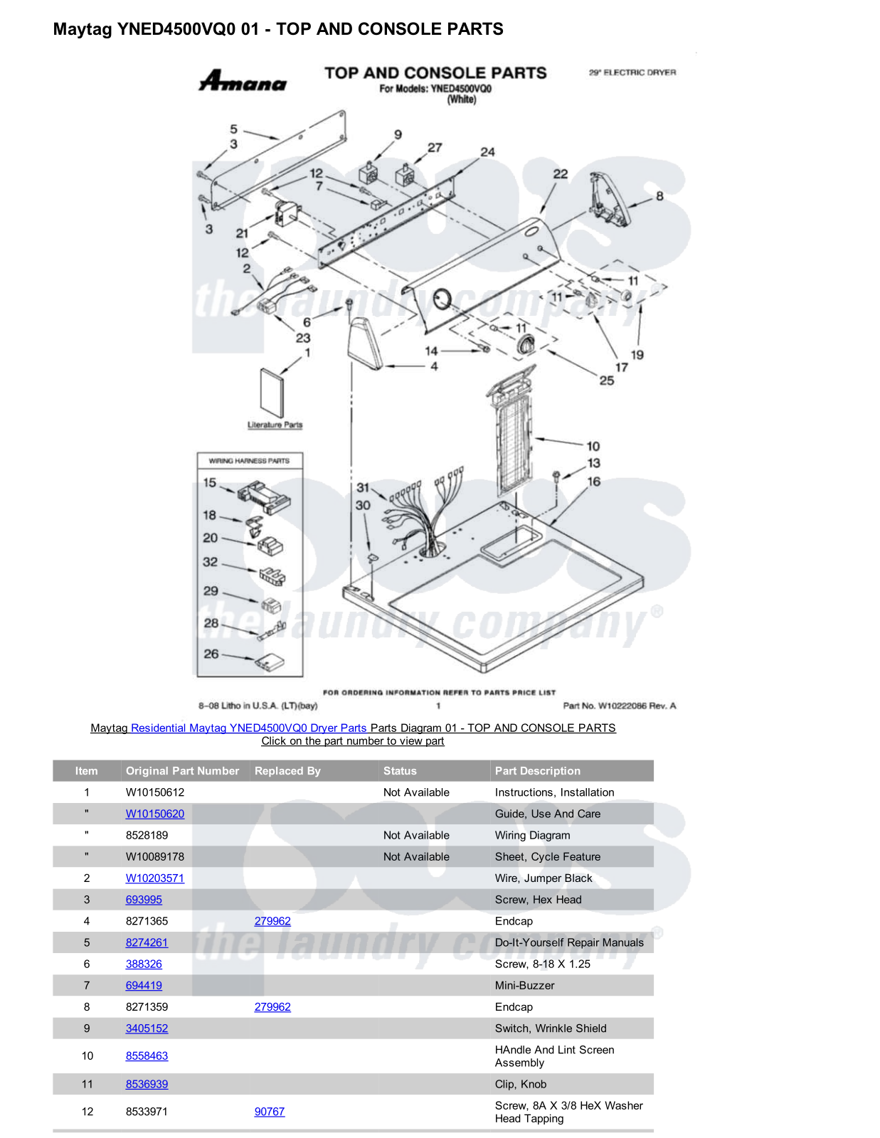 Maytag YNED4500VQ0 Parts Diagram