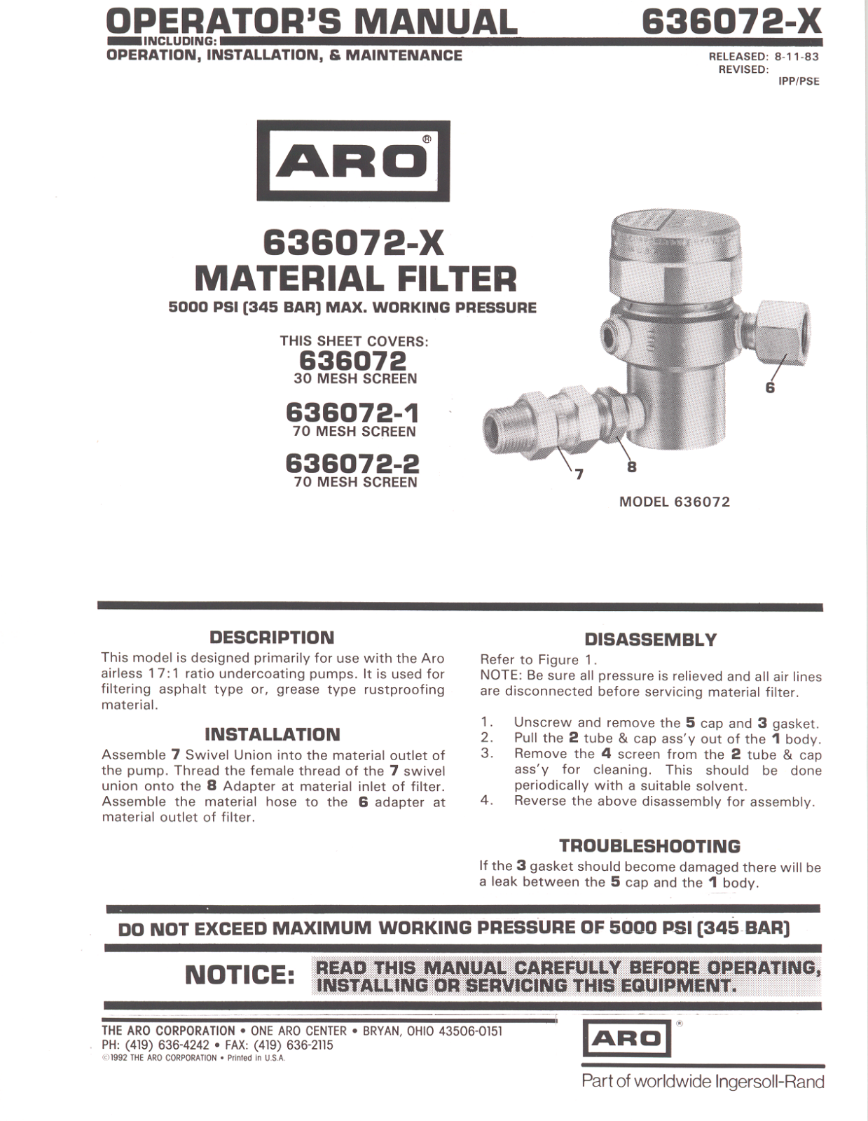 Ingersoll-Rand 636072, 636072-1, 636072-2 User Manual