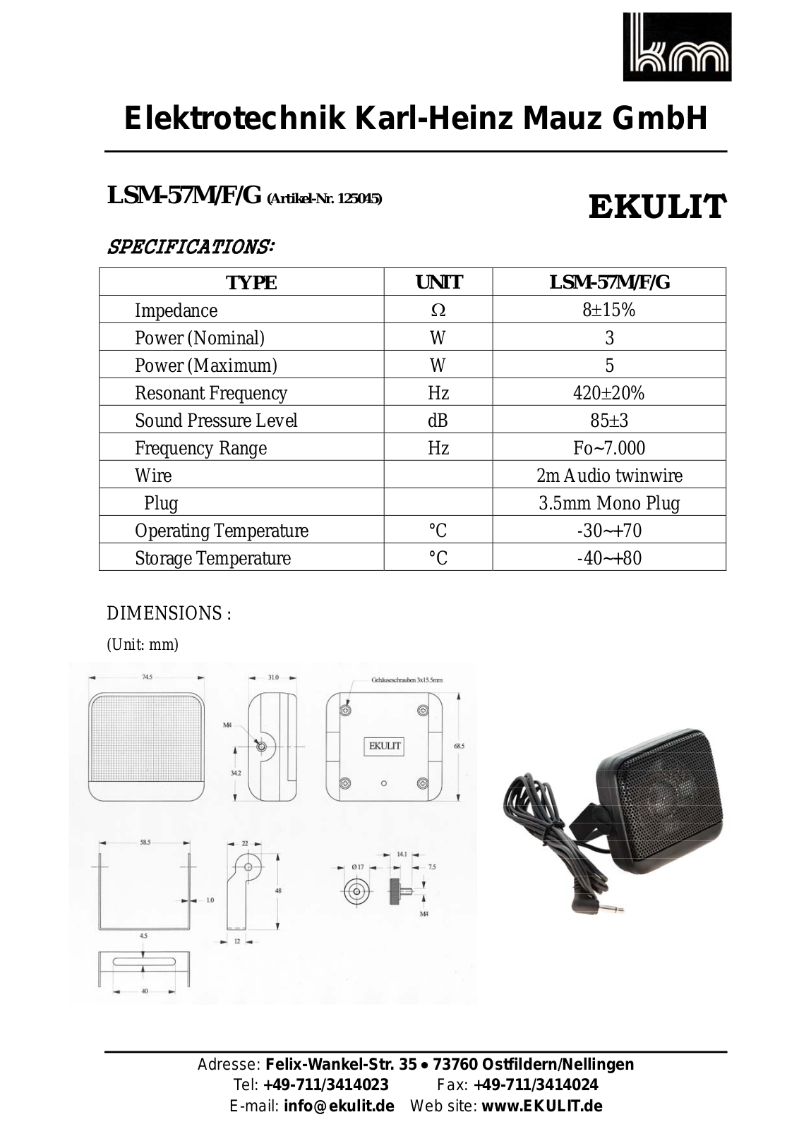 EKULIT LSM-57M/F/G Datasheet - ManualMachine.com