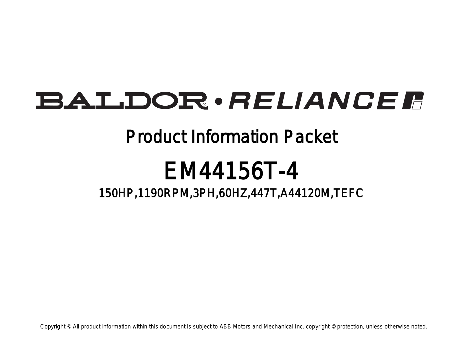 Baldor EM44156T-4 Product Information Sheet